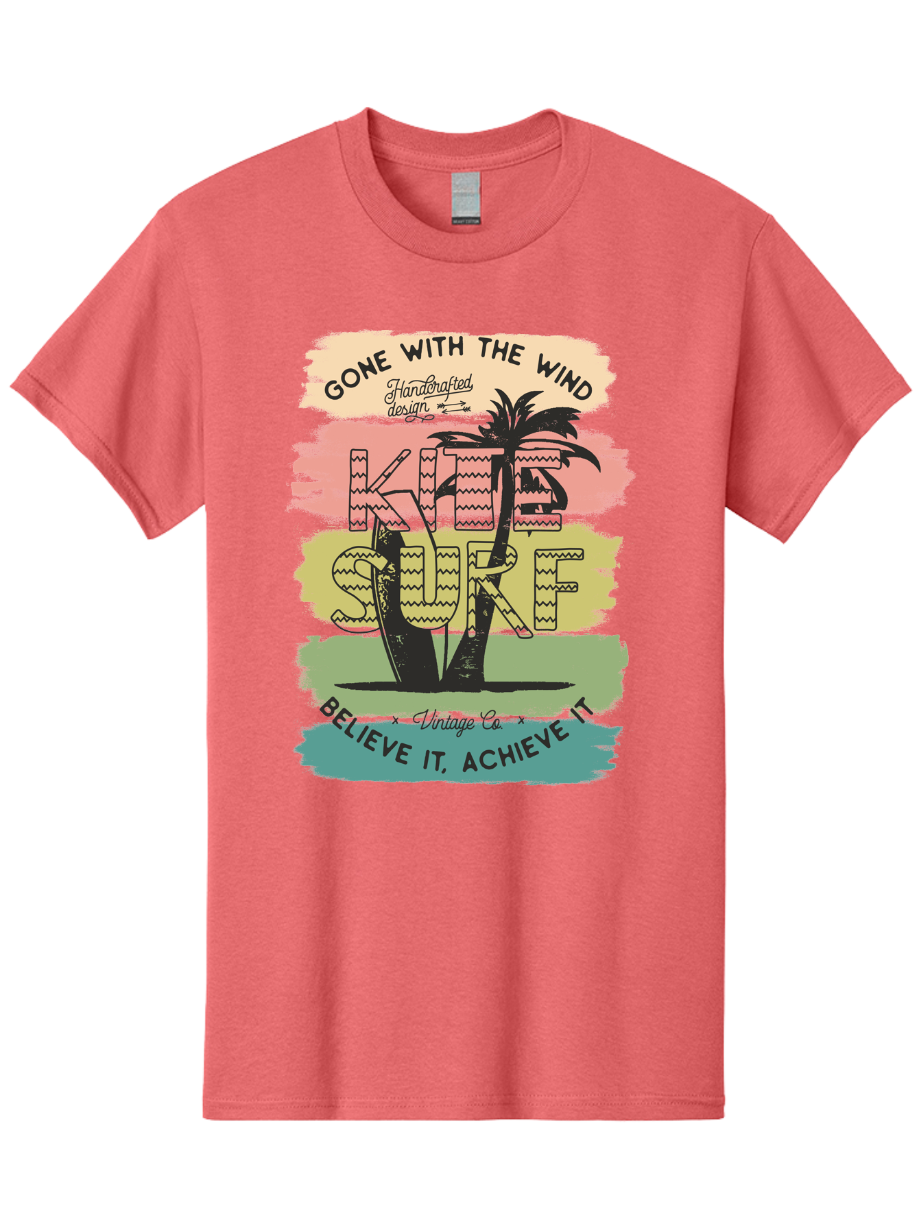Gone-With-The-Wind-Kite-Surf Men'S Graphic Tee, 100% Cotton, Comfortable Casual Summer Wear, Machine Washable, Surfing Inspiration, Vintage Style, Motivational Quote, Surf Culture, Beach Vibes, Retro Design, Handcrafted Art, Aab935