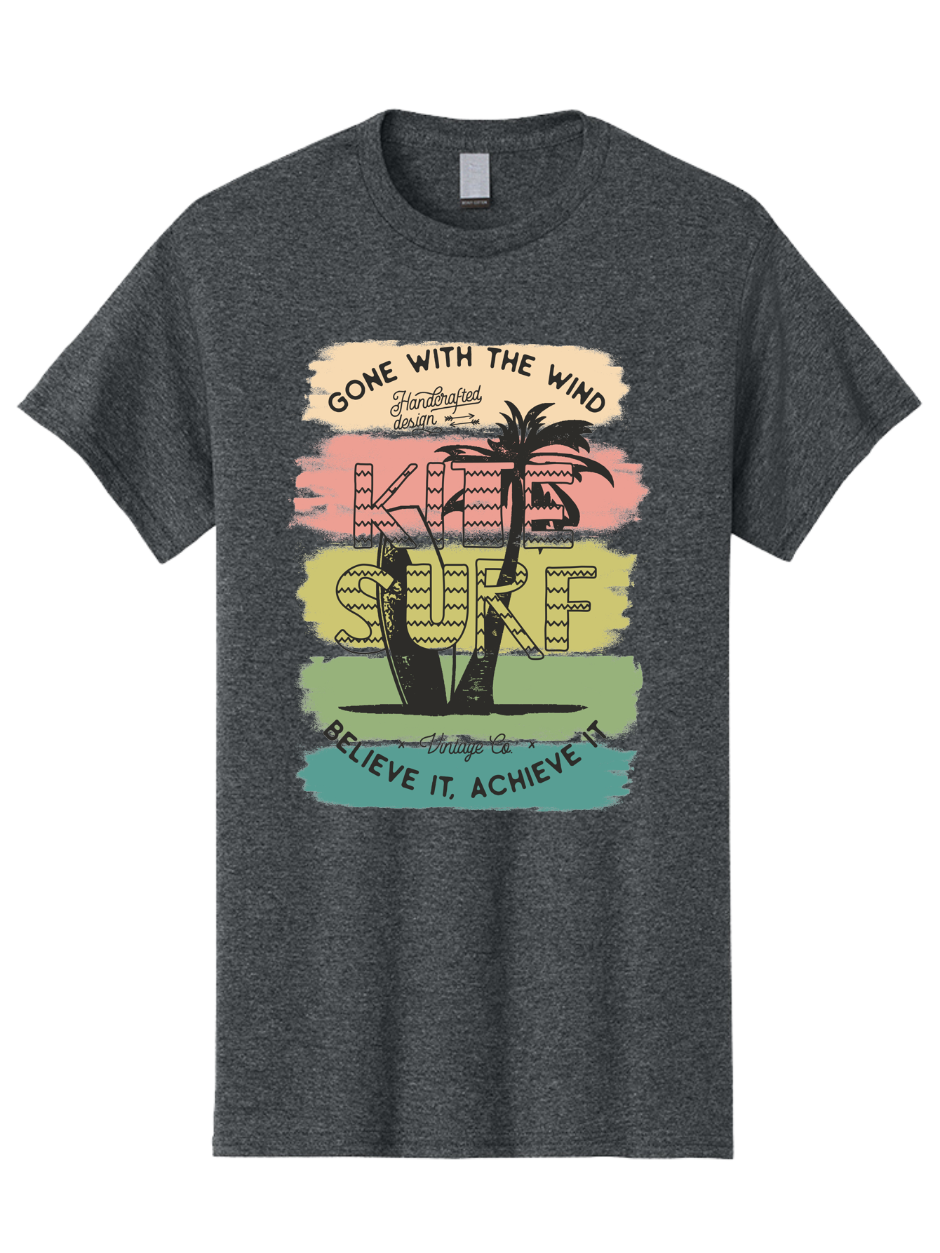 Gone-With-The-Wind-Kite-Surf Men'S Graphic Tee, 100% Cotton, Comfortable Casual Summer Wear, Machine Washable, Surfing Inspiration, Vintage Style, Motivational Quote, Surf Culture, Beach Vibes, Retro Design, Handcrafted Art, Aab935