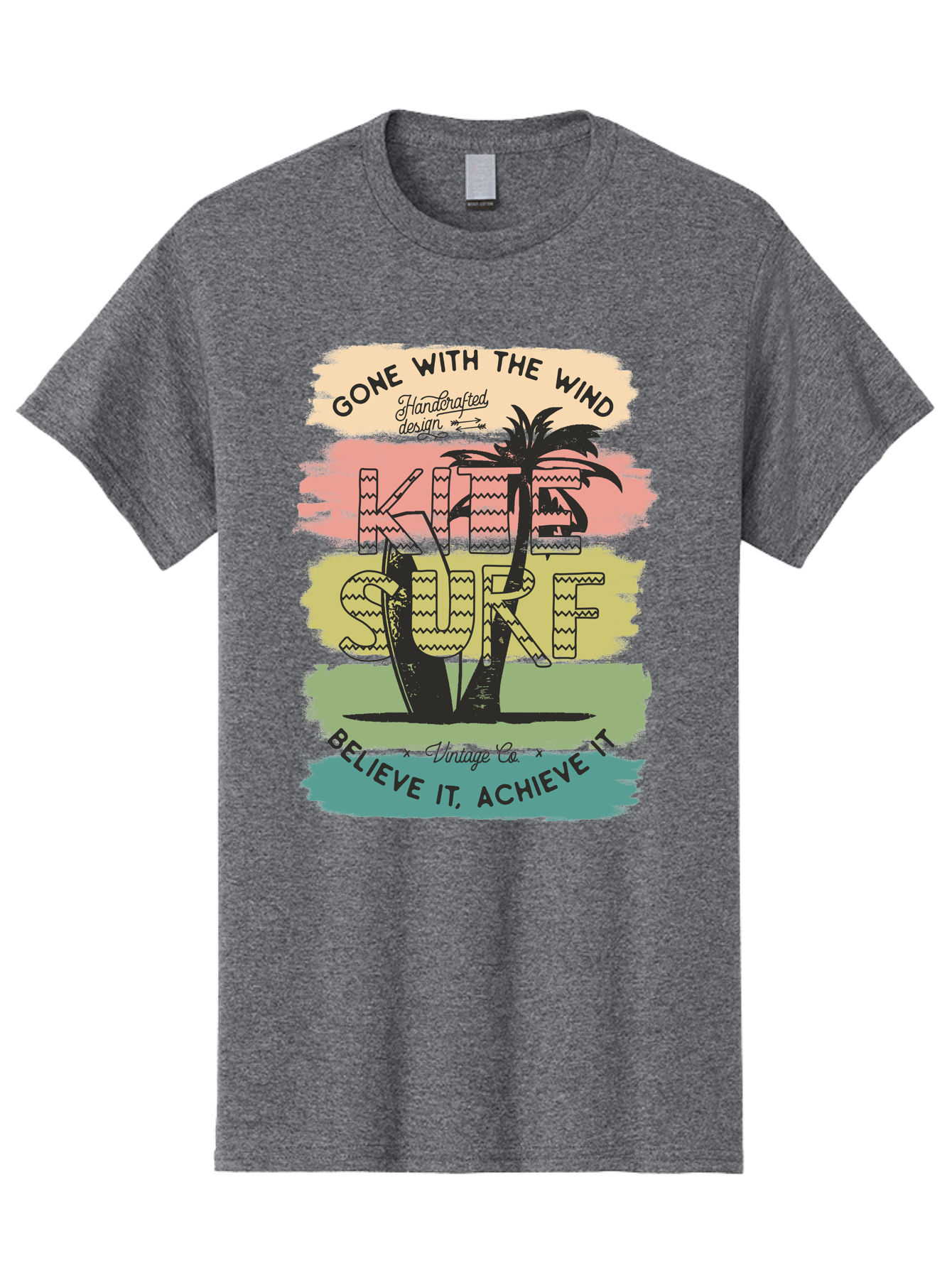 Gone-With-The-Wind-Kite-Surf Men'S Graphic Tee, 100% Cotton, Comfortable Casual Summer Wear, Machine Washable, Surfing Inspiration, Vintage Style, Motivational Quote, Surf Culture, Beach Vibes, Retro Design, Handcrafted Art, Aab935