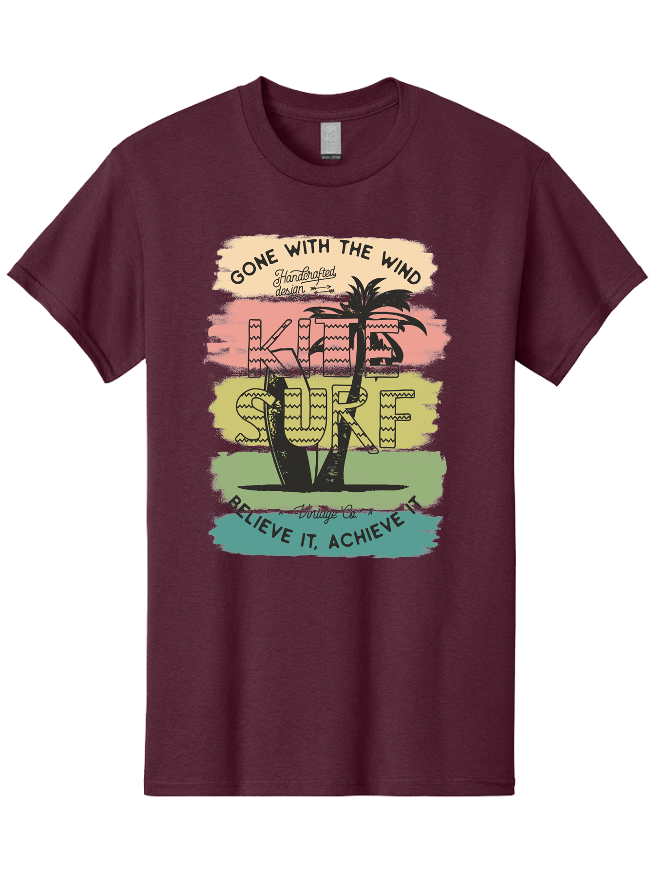 Gone-With-The-Wind-Kite-Surf Men'S Graphic Tee, 100% Cotton, Comfortable Casual Summer Wear, Machine Washable, Surfing Inspiration, Vintage Style, Motivational Quote, Surf Culture, Beach Vibes, Retro Design, Handcrafted Art, Aab935