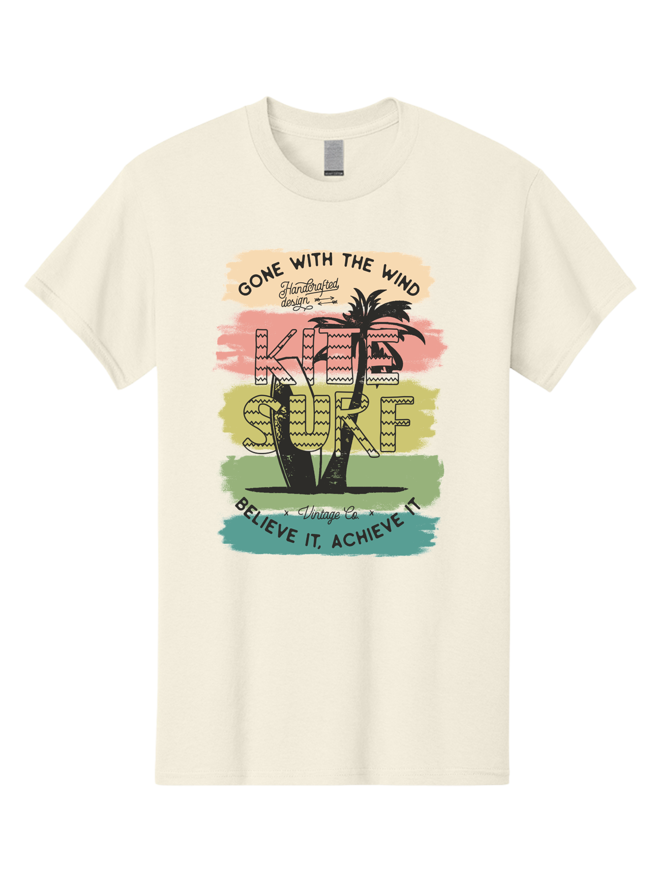 Gone-With-The-Wind-Kite-Surf Men'S Graphic Tee, 100% Cotton, Comfortable Casual Summer Wear, Machine Washable, Surfing Inspiration, Vintage Style, Motivational Quote, Surf Culture, Beach Vibes, Retro Design, Handcrafted Art, Aab935
