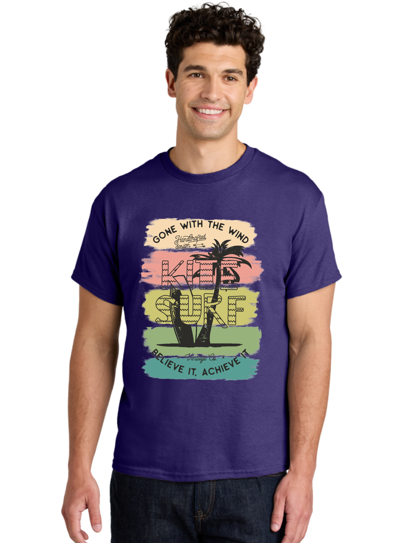 Gone-With-The-Wind-Kite-Surf Men'S Graphic Tee, 100% Cotton, Comfortable Casual Summer Wear, Machine Washable, Surfing Inspiration, Vintage Style, Motivational Quote, Surf Culture, Beach Vibes, Retro Design, Handcrafted Art, Aab935