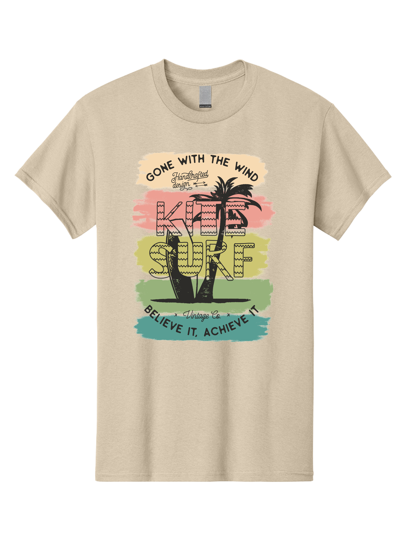 Gone-With-The-Wind-Kite-Surf Men'S Graphic Tee, 100% Cotton, Comfortable Casual Summer Wear, Machine Washable, Surfing Inspiration, Vintage Style, Motivational Quote, Surf Culture, Beach Vibes, Retro Design, Handcrafted Art, Aab935
