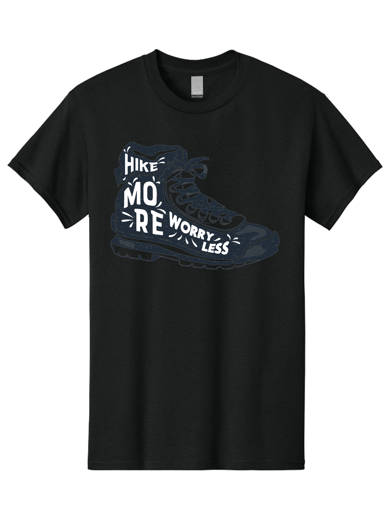 Hike-More-Worry-Less Men'S Graphic Tee, 100% Cotton, Comfortable Casual Summer Wear, Machine Washable, Hiking Boot, Motivational Quote, Outdoor Adventure, Hiking Inspiration, Wellness, Active Lifestyle, Nature Escape, Adventure Seeking, Aab936