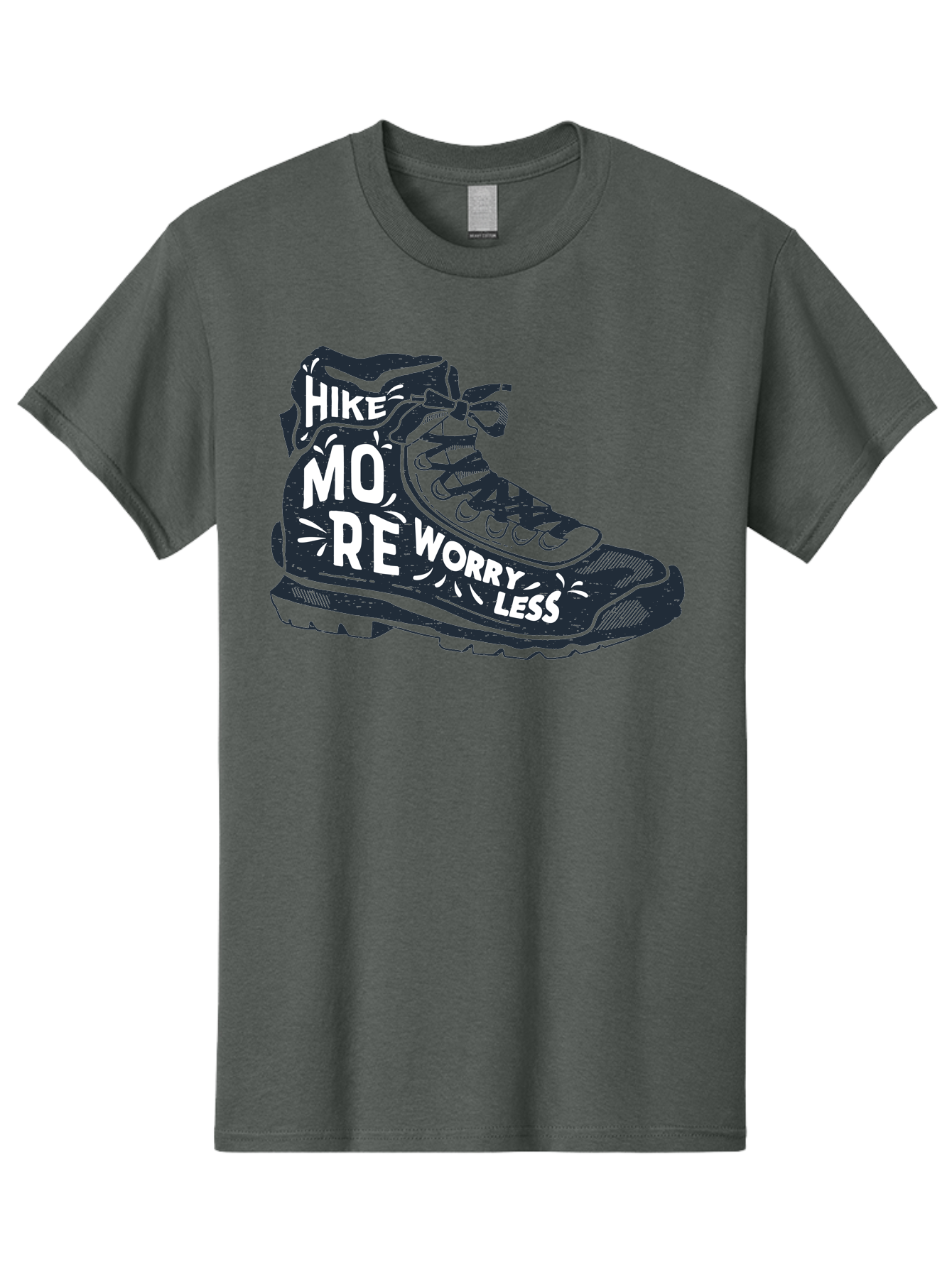 Hike-More-Worry-Less Men'S Graphic Tee, 100% Cotton, Comfortable Casual Summer Wear, Machine Washable, Hiking Boot, Motivational Quote, Outdoor Adventure, Hiking Inspiration, Wellness, Active Lifestyle, Nature Escape, Adventure Seeking, Aab936