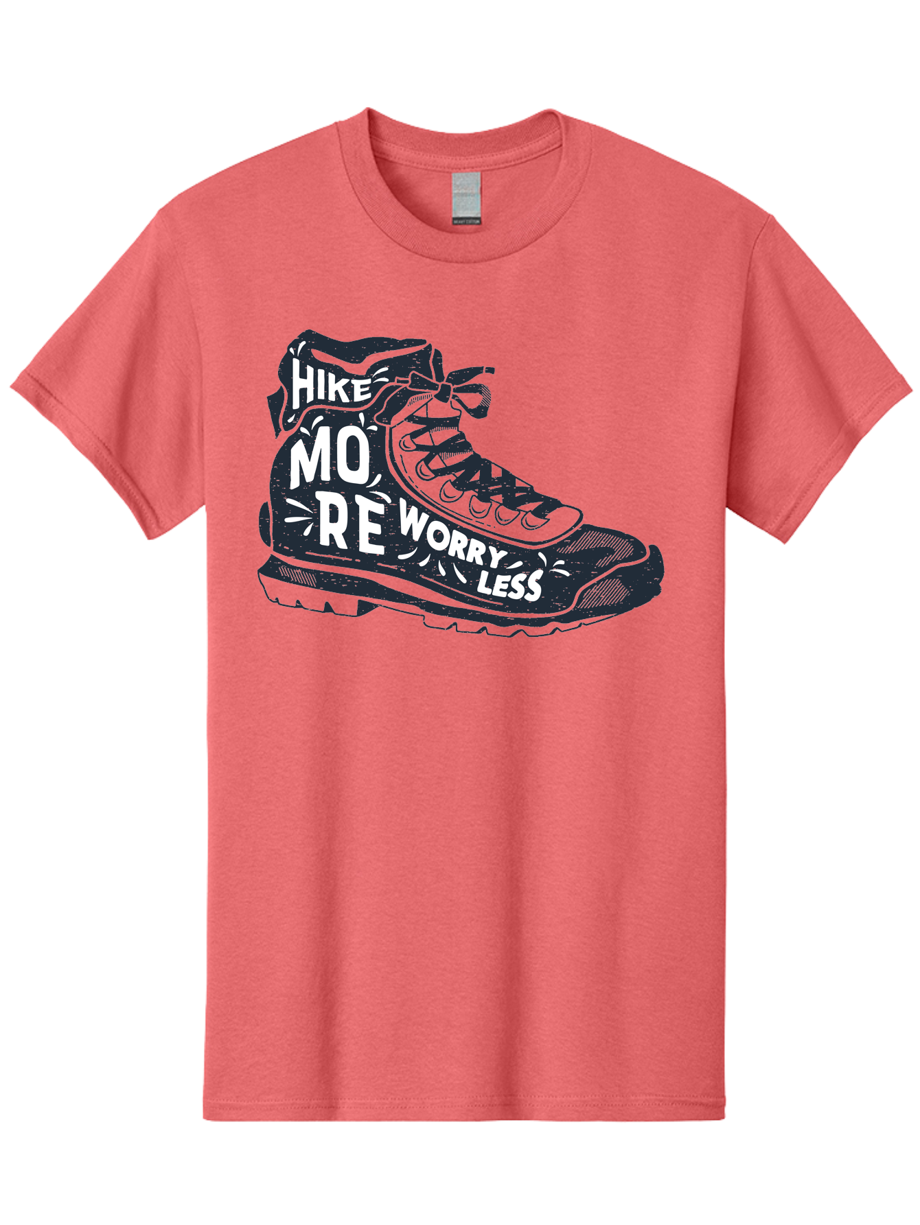 Hike-More-Worry-Less Men'S Graphic Tee, 100% Cotton, Comfortable Casual Summer Wear, Machine Washable, Hiking Boot, Motivational Quote, Outdoor Adventure, Hiking Inspiration, Wellness, Active Lifestyle, Nature Escape, Adventure Seeking, Aab936