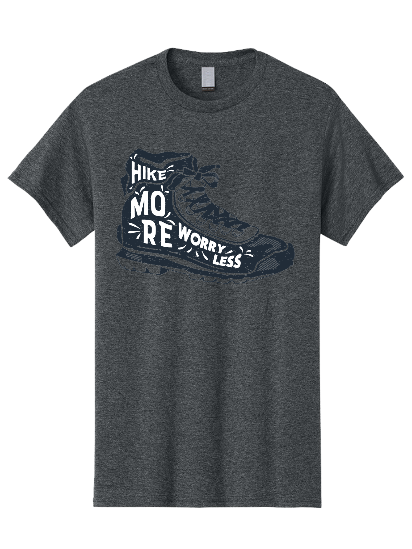 Hike-More-Worry-Less Men'S Graphic Tee, 100% Cotton, Comfortable Casual Summer Wear, Machine Washable, Hiking Boot, Motivational Quote, Outdoor Adventure, Hiking Inspiration, Wellness, Active Lifestyle, Nature Escape, Adventure Seeking, Aab936
