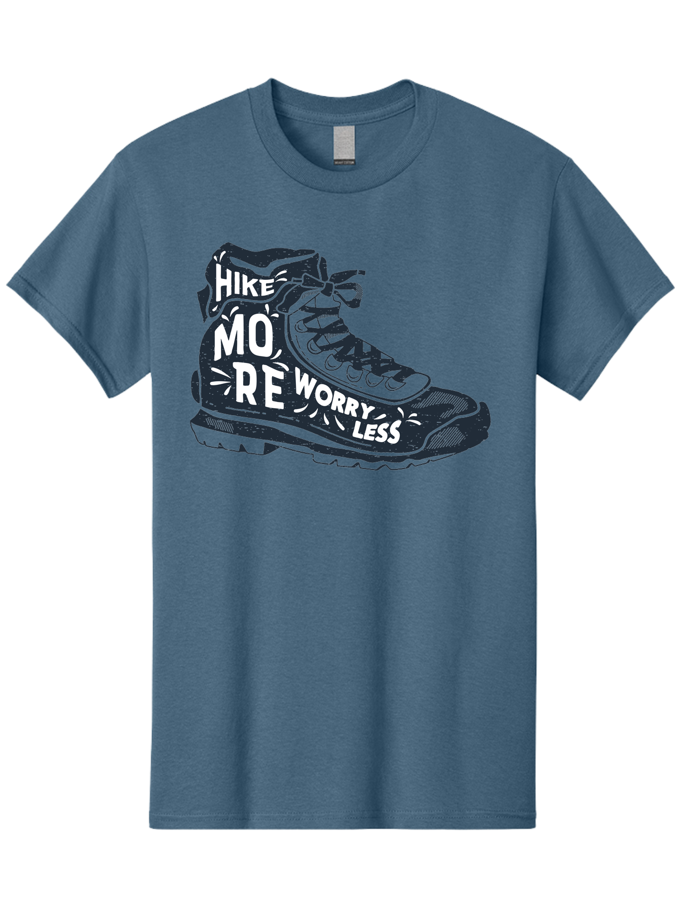 Hike-More-Worry-Less Men'S Graphic Tee, 100% Cotton, Comfortable Casual Summer Wear, Machine Washable, Hiking Boot, Motivational Quote, Outdoor Adventure, Hiking Inspiration, Wellness, Active Lifestyle, Nature Escape, Adventure Seeking, Aab936