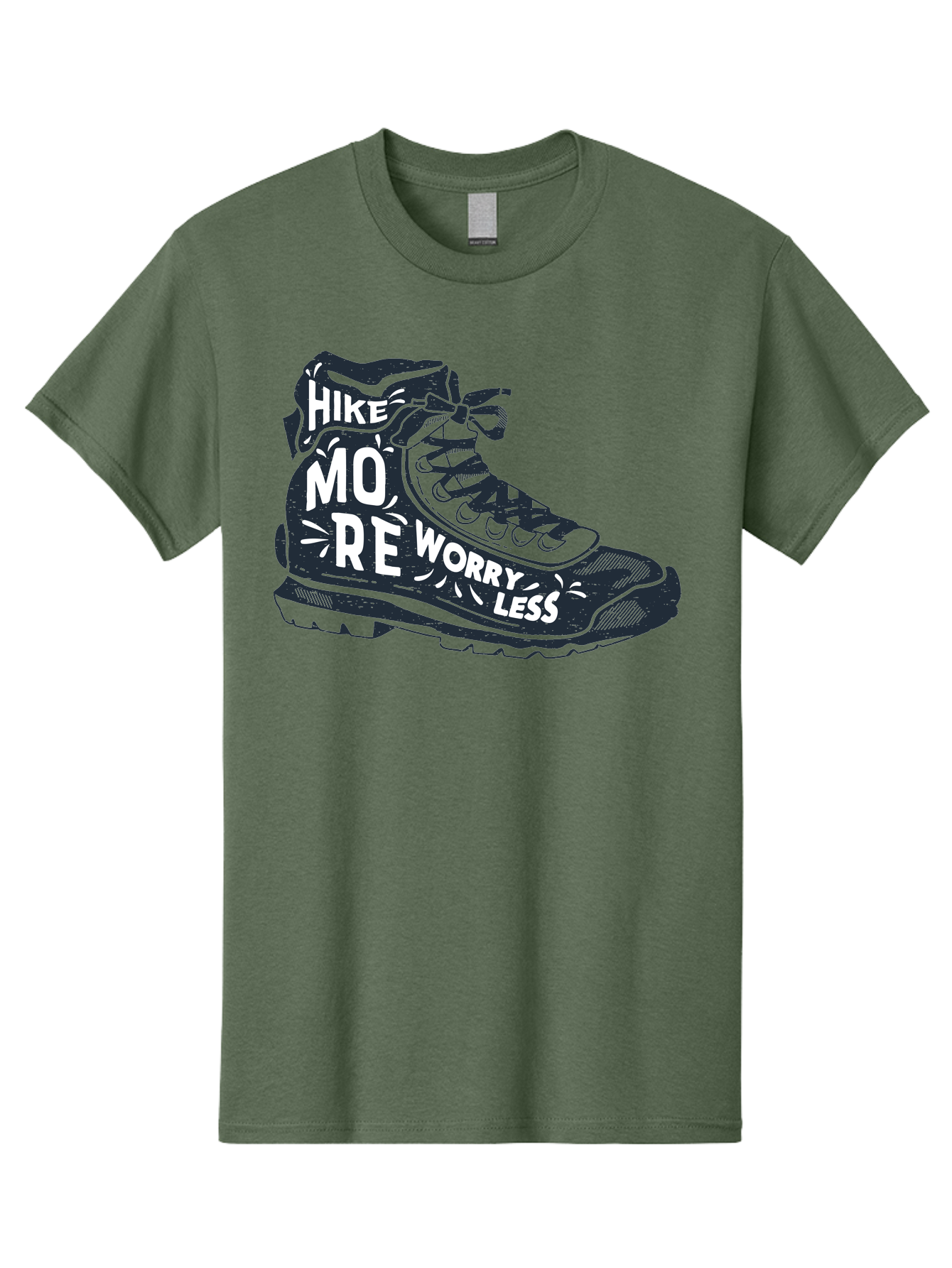 Hike-More-Worry-Less Men'S Graphic Tee, 100% Cotton, Comfortable Casual Summer Wear, Machine Washable, Hiking Boot, Motivational Quote, Outdoor Adventure, Hiking Inspiration, Wellness, Active Lifestyle, Nature Escape, Adventure Seeking, Aab936