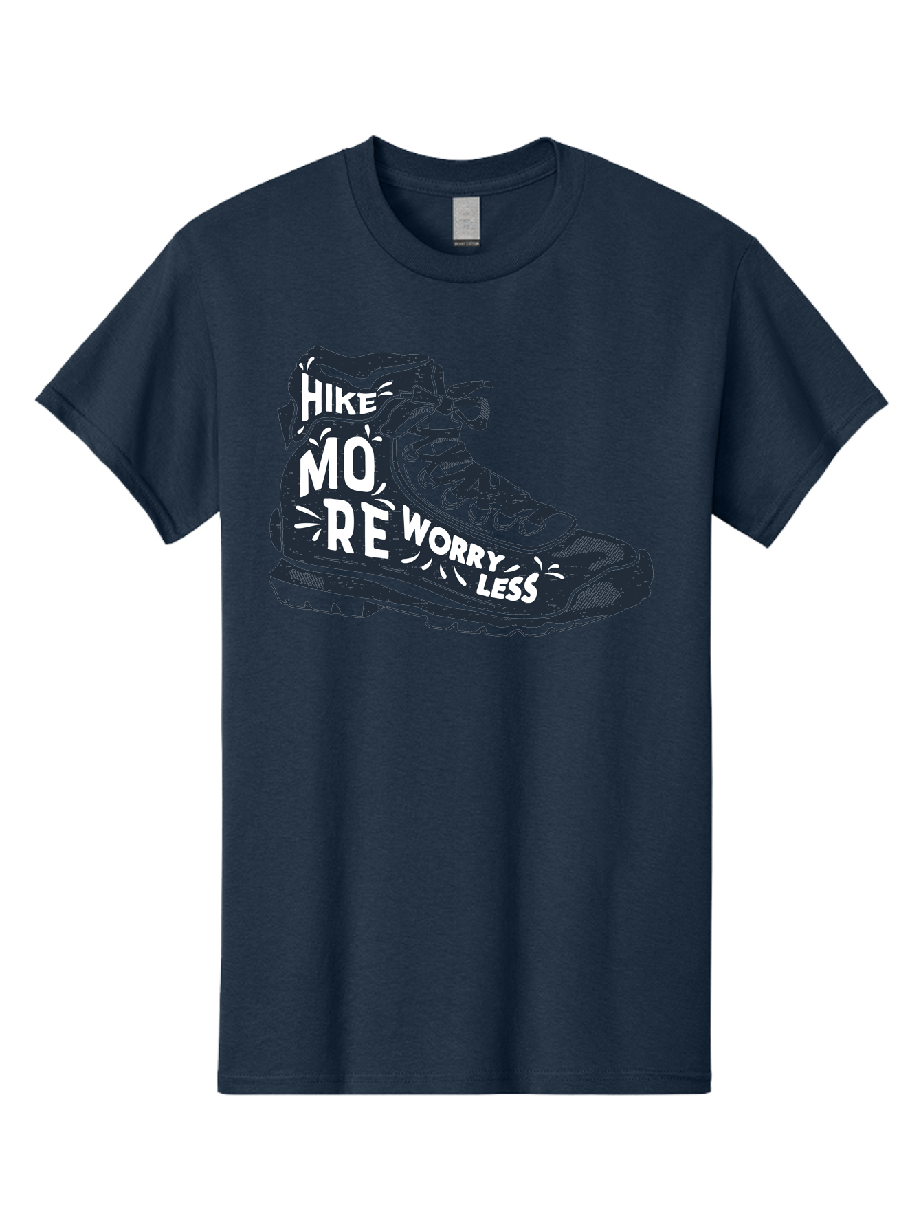 Hike-More-Worry-Less Men'S Graphic Tee, 100% Cotton, Comfortable Casual Summer Wear, Machine Washable, Hiking Boot, Motivational Quote, Outdoor Adventure, Hiking Inspiration, Wellness, Active Lifestyle, Nature Escape, Adventure Seeking, Aab936