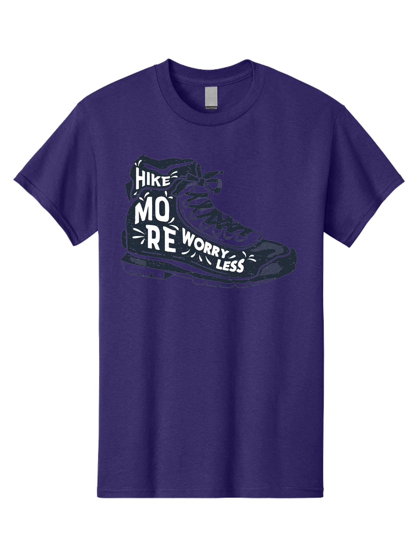 Hike-More-Worry-Less Men'S Graphic Tee, 100% Cotton, Comfortable Casual Summer Wear, Machine Washable, Hiking Boot, Motivational Quote, Outdoor Adventure, Hiking Inspiration, Wellness, Active Lifestyle, Nature Escape, Adventure Seeking, Aab936
