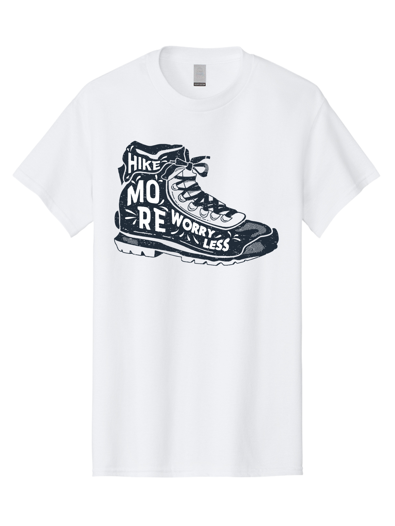Hike-More-Worry-Less Men'S Graphic Tee, 100% Cotton, Comfortable Casual Summer Wear, Machine Washable, Hiking Boot, Motivational Quote, Outdoor Adventure, Hiking Inspiration, Wellness, Active Lifestyle, Nature Escape, Adventure Seeking, Aab936