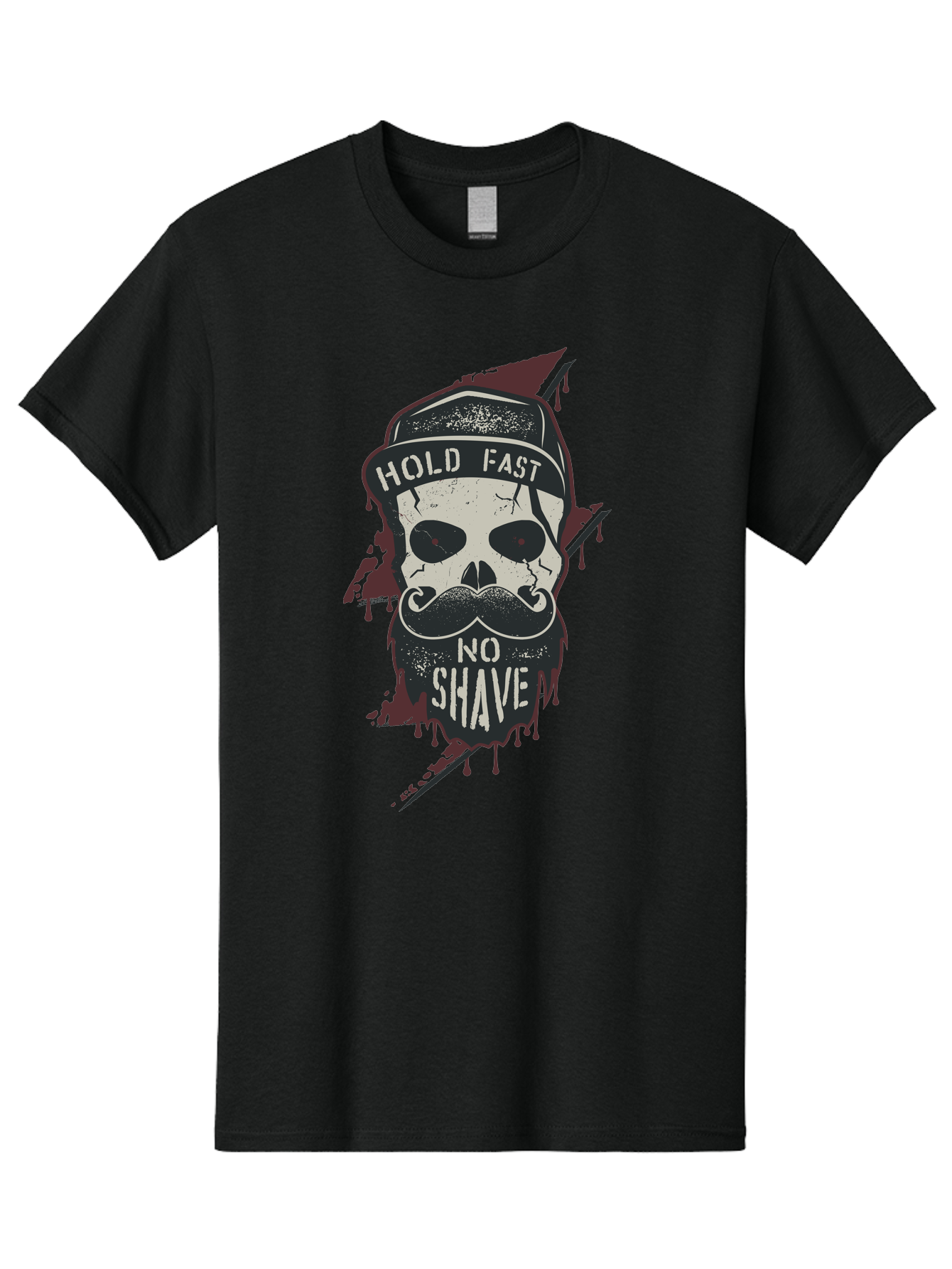 Hold-Fast-No-Shave-1 Men'S Graphic Tee, 100% Cotton, Comfortable Casual Summer Wear, Machine Washable, Skull With Beard And Mustache, Biker Skull, Grunge Style, Punk Rock Aesthetic, Edgy Design, Bold Graphics, Hold Fast, No Shave Aab937