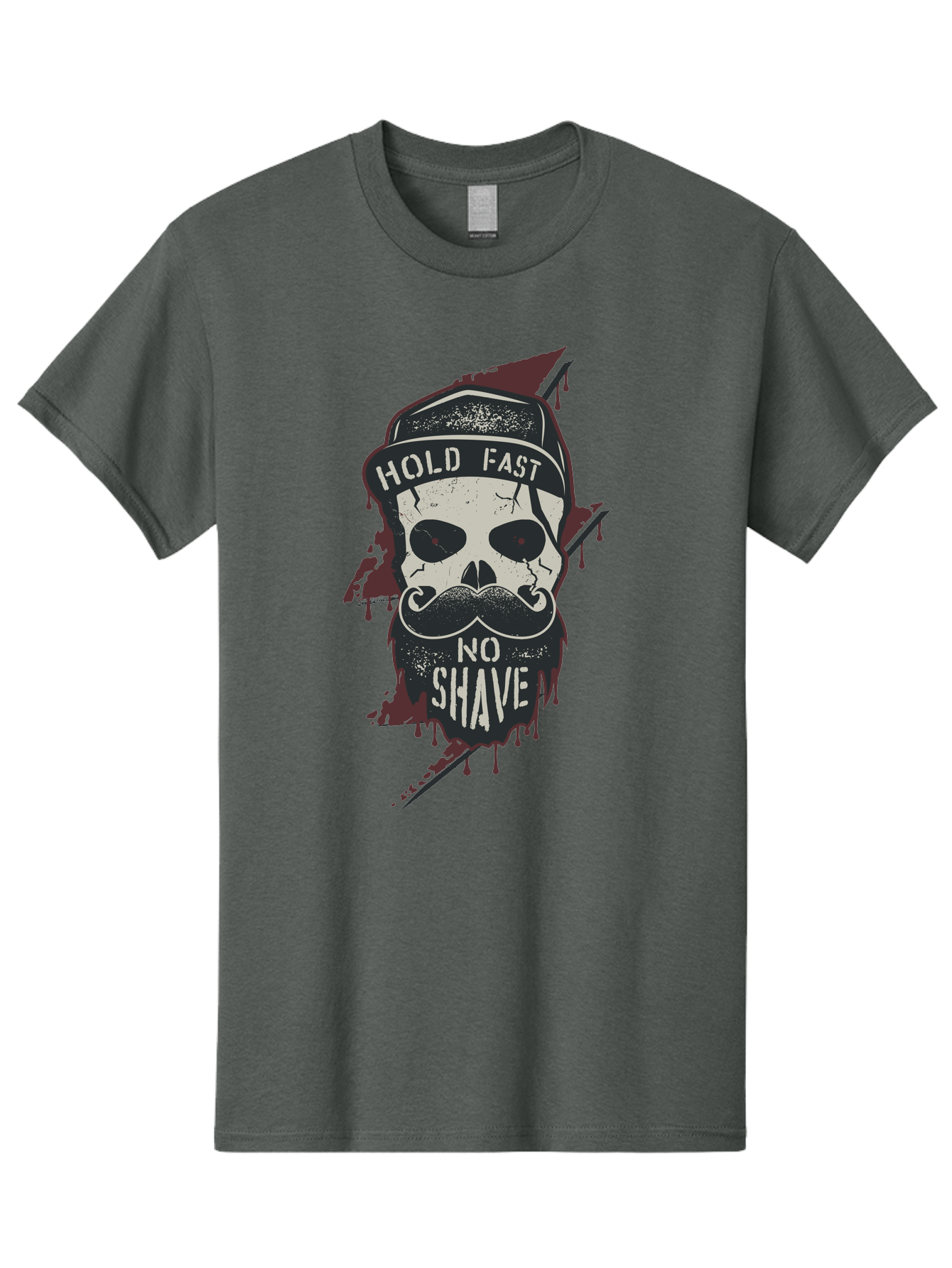 Hold-Fast-No-Shave-1 Men'S Graphic Tee, 100% Cotton, Comfortable Casual Summer Wear, Machine Washable, Skull With Beard And Mustache, Biker Skull, Grunge Style, Punk Rock Aesthetic, Edgy Design, Bold Graphics, Hold Fast, No Shave Aab937