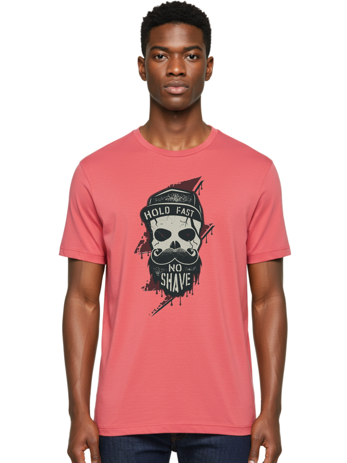 Hold-Fast-No-Shave-1 Men'S Graphic Tee, 100% Cotton, Comfortable Casual Summer Wear, Machine Washable, Skull With Beard And Mustache, Biker Skull, Grunge Style, Punk Rock Aesthetic, Edgy Design, Bold Graphics, Hold Fast, No Shave Aab937