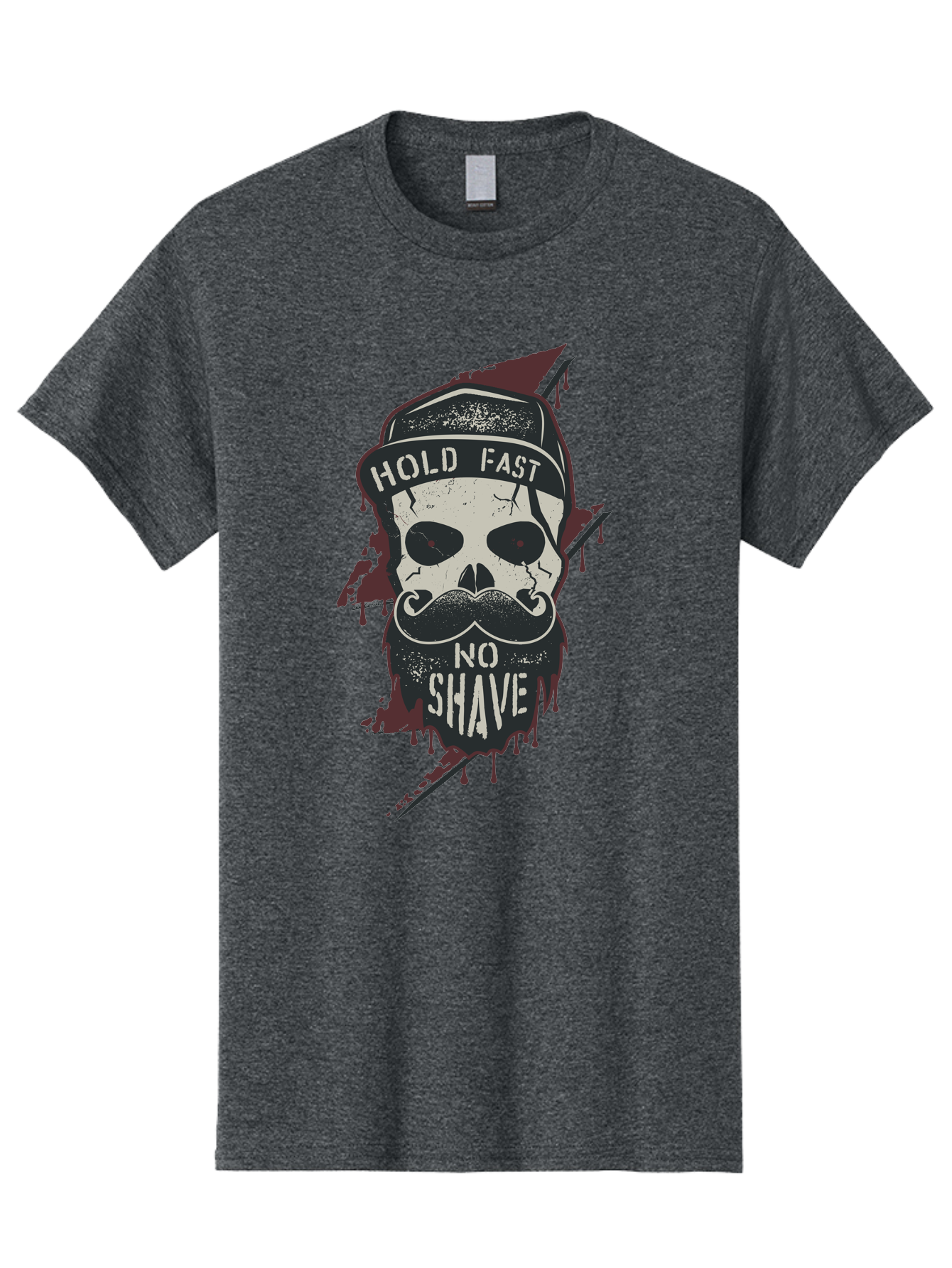 Hold-Fast-No-Shave-1 Men'S Graphic Tee, 100% Cotton, Comfortable Casual Summer Wear, Machine Washable, Skull With Beard And Mustache, Biker Skull, Grunge Style, Punk Rock Aesthetic, Edgy Design, Bold Graphics, Hold Fast, No Shave Aab937