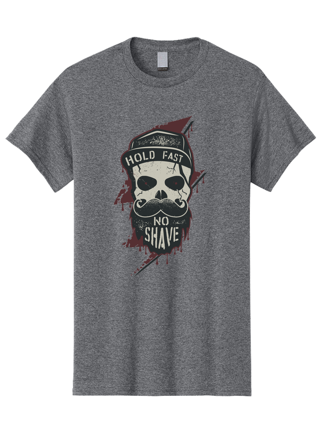 Hold-Fast-No-Shave-1 Men'S Graphic Tee, 100% Cotton, Comfortable Casual Summer Wear, Machine Washable, Skull With Beard And Mustache, Biker Skull, Grunge Style, Punk Rock Aesthetic, Edgy Design, Bold Graphics, Hold Fast, No Shave Aab937