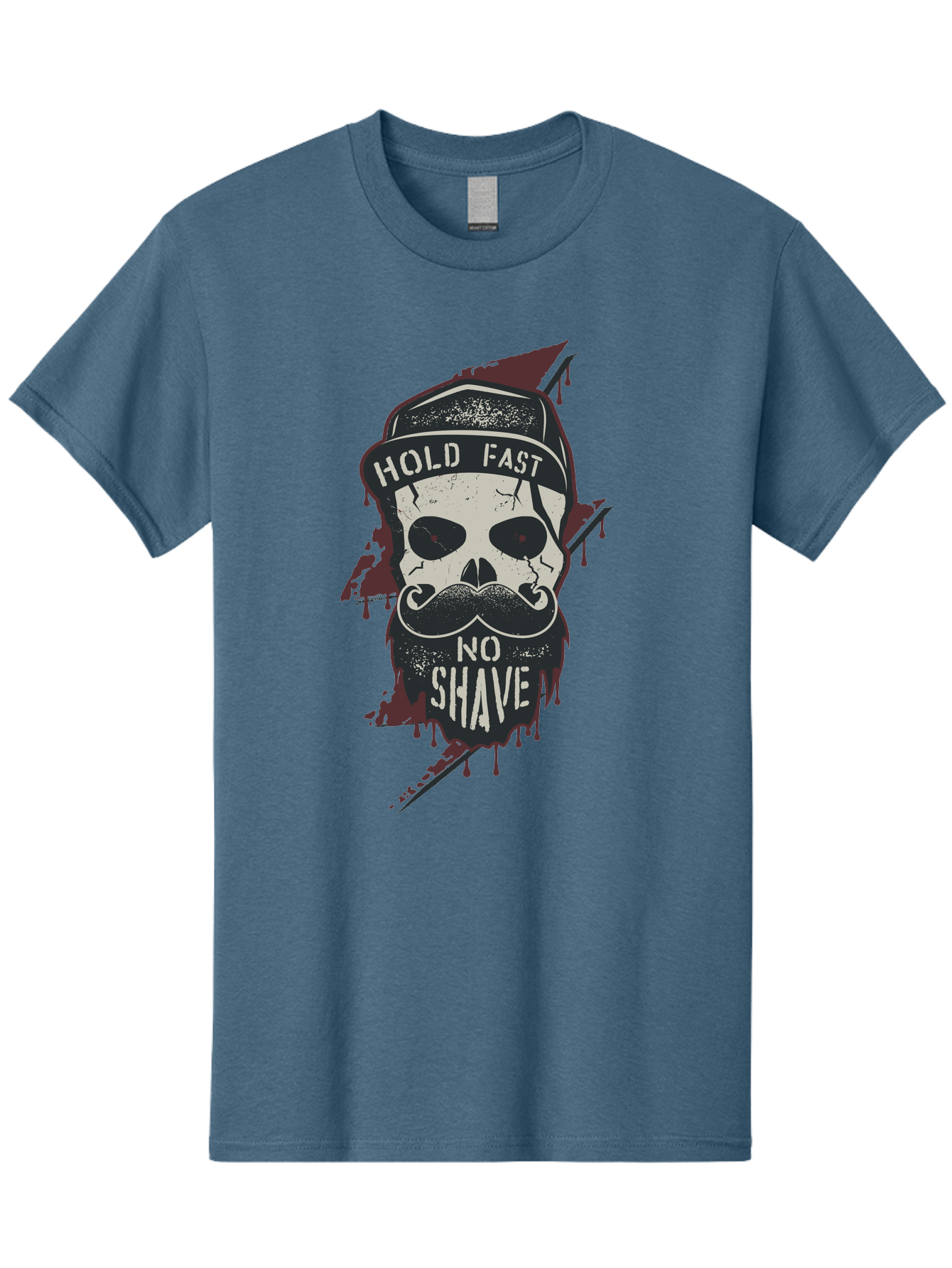 Hold-Fast-No-Shave-1 Men'S Graphic Tee, 100% Cotton, Comfortable Casual Summer Wear, Machine Washable, Skull With Beard And Mustache, Biker Skull, Grunge Style, Punk Rock Aesthetic, Edgy Design, Bold Graphics, Hold Fast, No Shave Aab937