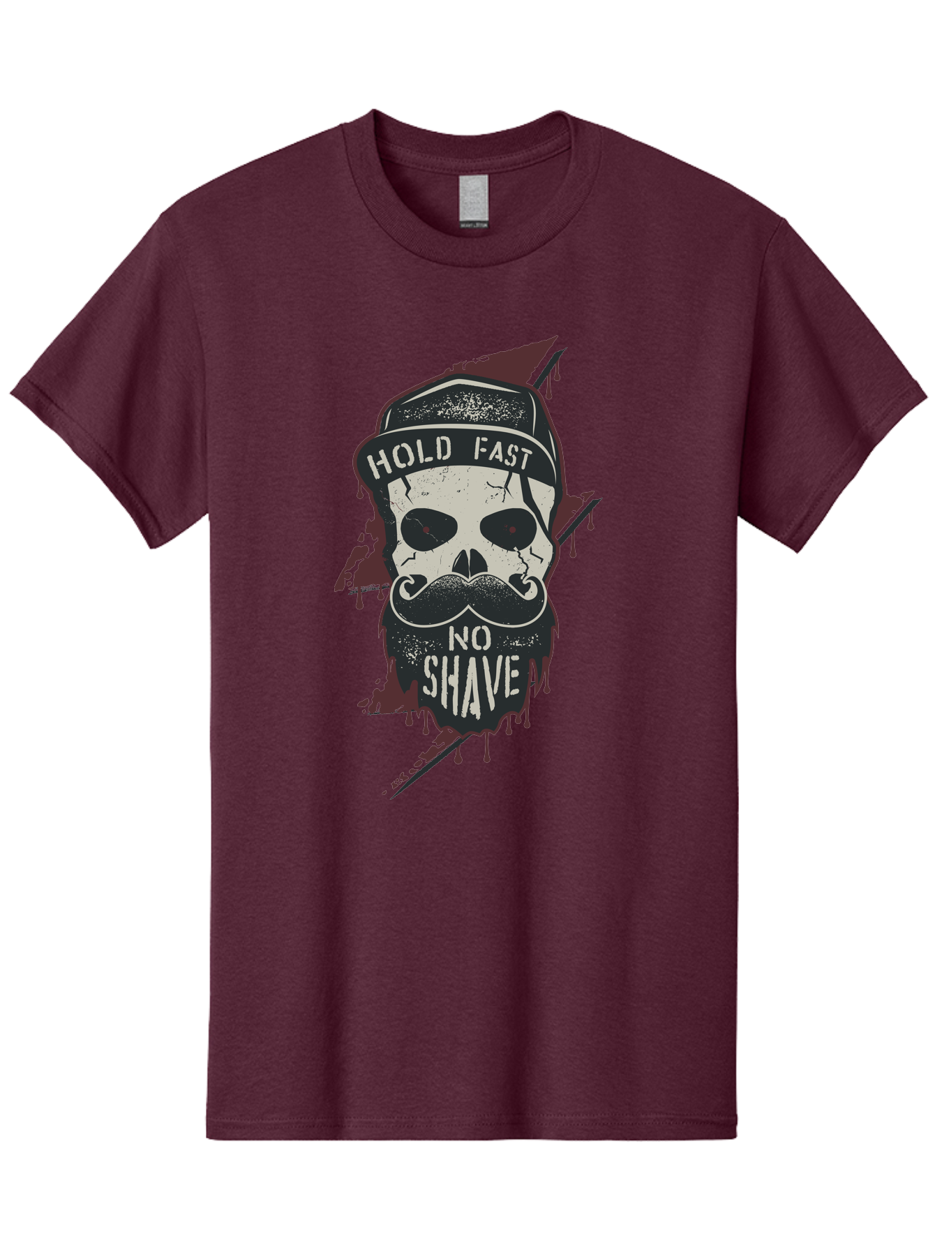 Hold-Fast-No-Shave-1 Men'S Graphic Tee, 100% Cotton, Comfortable Casual Summer Wear, Machine Washable, Skull With Beard And Mustache, Biker Skull, Grunge Style, Punk Rock Aesthetic, Edgy Design, Bold Graphics, Hold Fast, No Shave Aab937