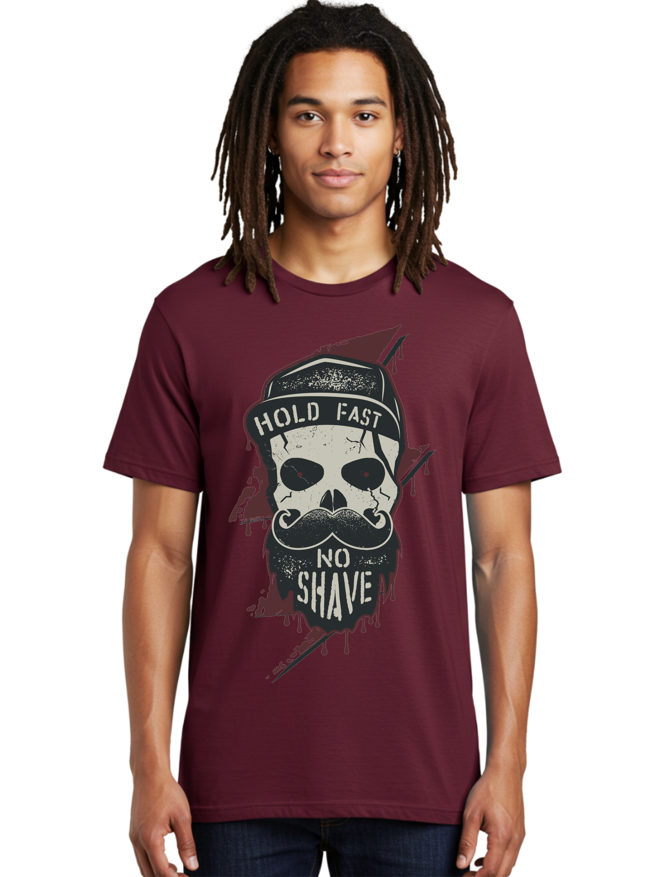 Hold-Fast-No-Shave-1 Men'S Graphic Tee, 100% Cotton, Comfortable Casual Summer Wear, Machine Washable, Skull With Beard And Mustache, Biker Skull, Grunge Style, Punk Rock Aesthetic, Edgy Design, Bold Graphics, Hold Fast, No Shave Aab937