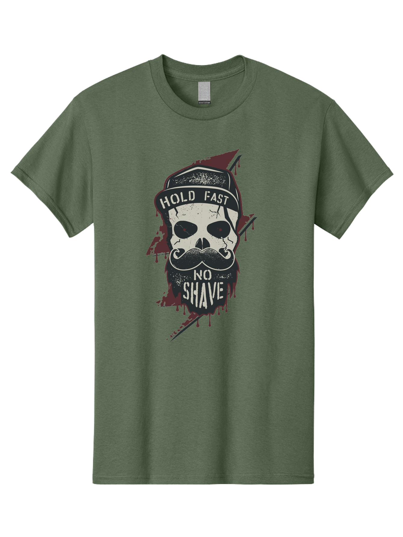 Hold-Fast-No-Shave-1 Men'S Graphic Tee, 100% Cotton, Comfortable Casual Summer Wear, Machine Washable, Skull With Beard And Mustache, Biker Skull, Grunge Style, Punk Rock Aesthetic, Edgy Design, Bold Graphics, Hold Fast, No Shave Aab937