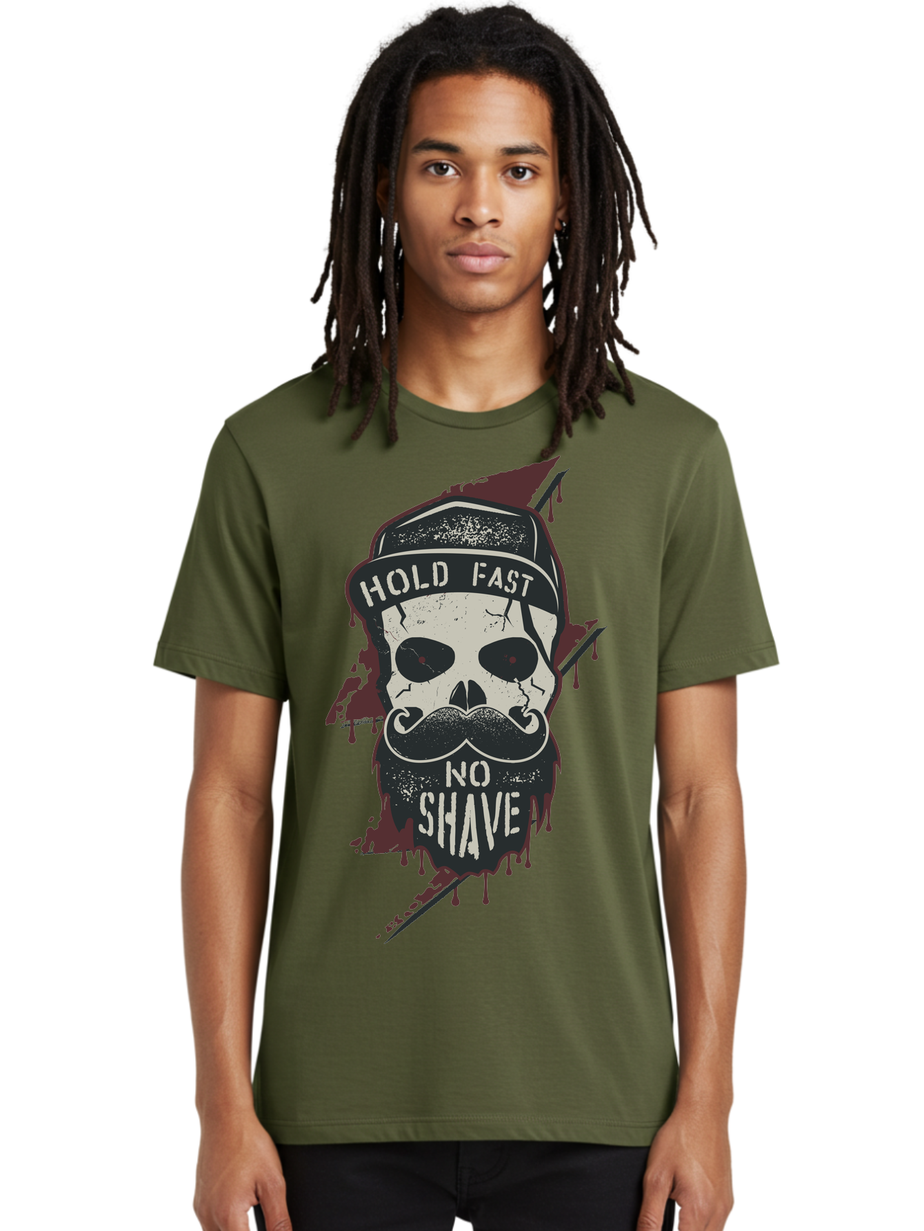 Hold-Fast-No-Shave-1 Men'S Graphic Tee, 100% Cotton, Comfortable Casual Summer Wear, Machine Washable, Skull With Beard And Mustache, Biker Skull, Grunge Style, Punk Rock Aesthetic, Edgy Design, Bold Graphics, Hold Fast, No Shave Aab937