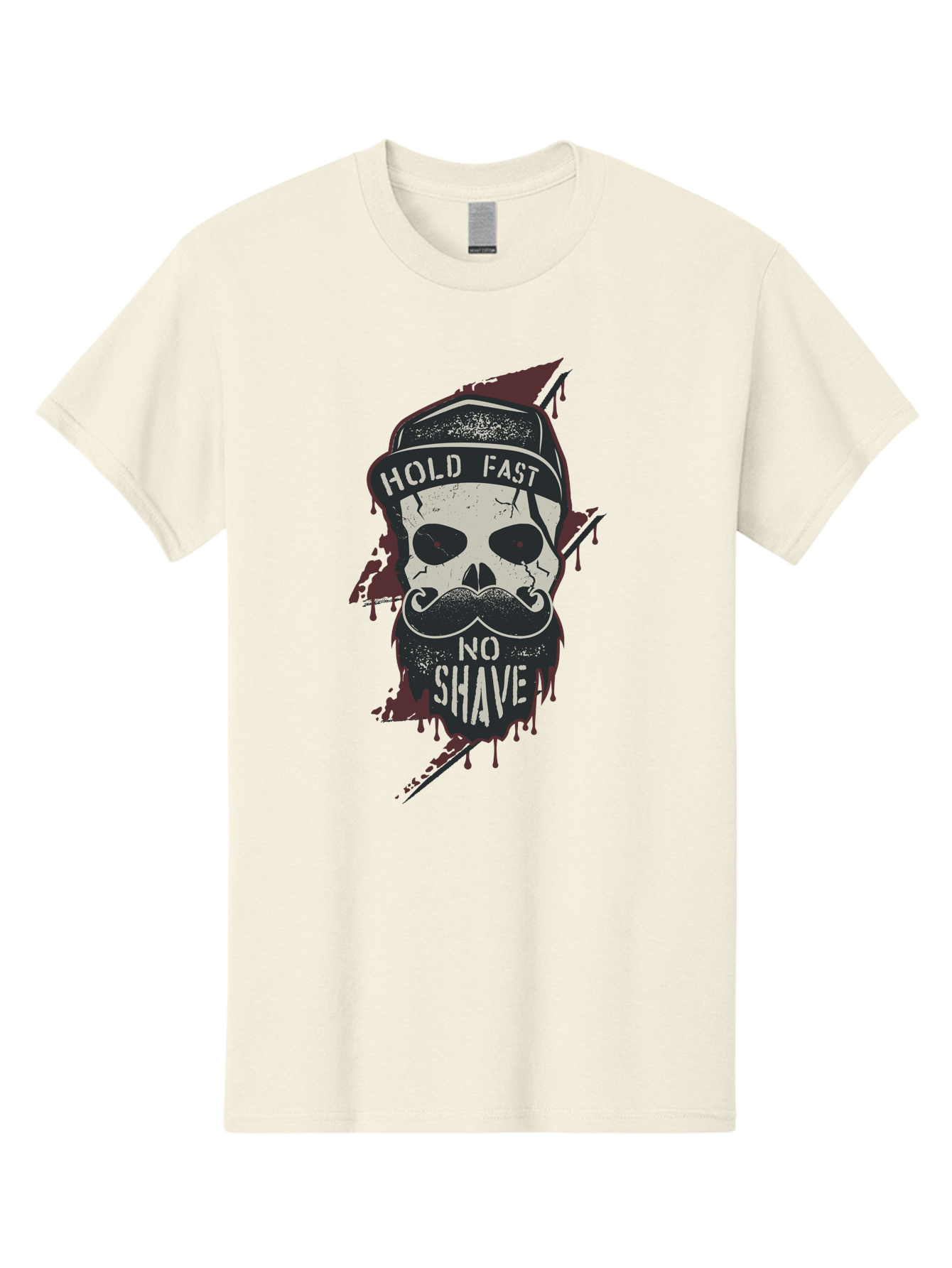 Hold-Fast-No-Shave-1 Men'S Graphic Tee, 100% Cotton, Comfortable Casual Summer Wear, Machine Washable, Skull With Beard And Mustache, Biker Skull, Grunge Style, Punk Rock Aesthetic, Edgy Design, Bold Graphics, Hold Fast, No Shave Aab937