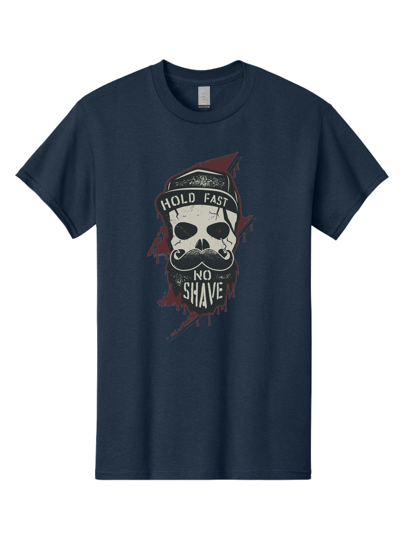 Hold-Fast-No-Shave-1 Men'S Graphic Tee, 100% Cotton, Comfortable Casual Summer Wear, Machine Washable, Skull With Beard And Mustache, Biker Skull, Grunge Style, Punk Rock Aesthetic, Edgy Design, Bold Graphics, Hold Fast, No Shave Aab937