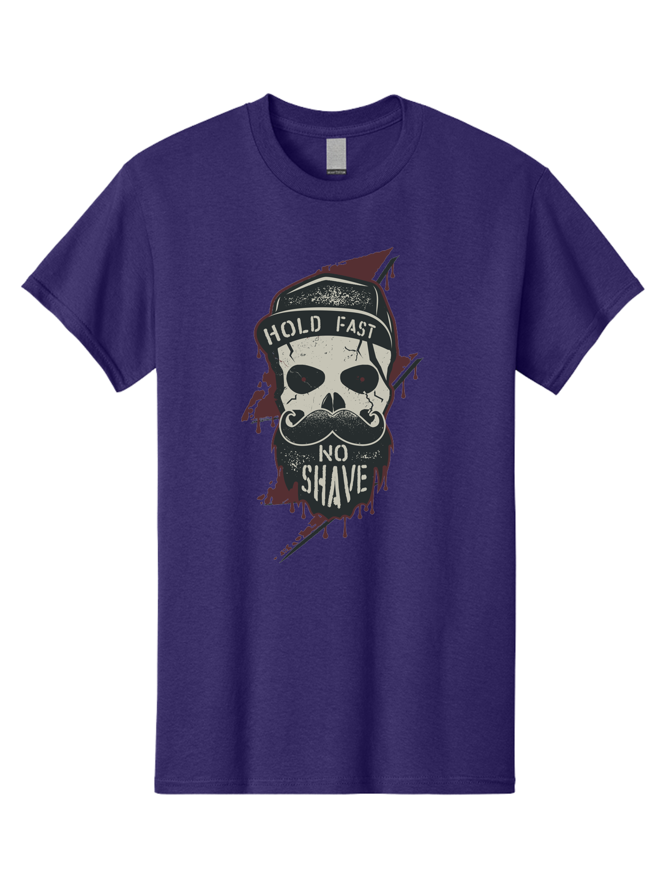 Hold-Fast-No-Shave-1 Men'S Graphic Tee, 100% Cotton, Comfortable Casual Summer Wear, Machine Washable, Skull With Beard And Mustache, Biker Skull, Grunge Style, Punk Rock Aesthetic, Edgy Design, Bold Graphics, Hold Fast, No Shave Aab937