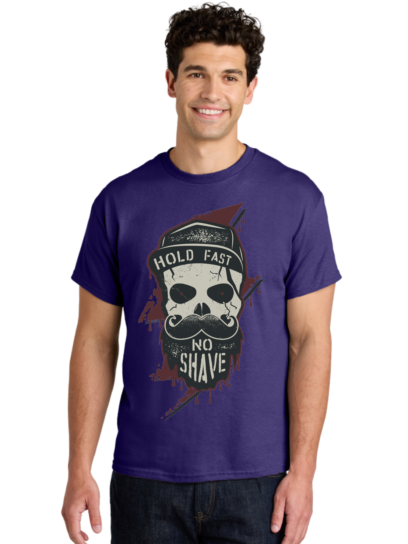 Hold-Fast-No-Shave-1 Men'S Graphic Tee, 100% Cotton, Comfortable Casual Summer Wear, Machine Washable, Skull With Beard And Mustache, Biker Skull, Grunge Style, Punk Rock Aesthetic, Edgy Design, Bold Graphics, Hold Fast, No Shave Aab937