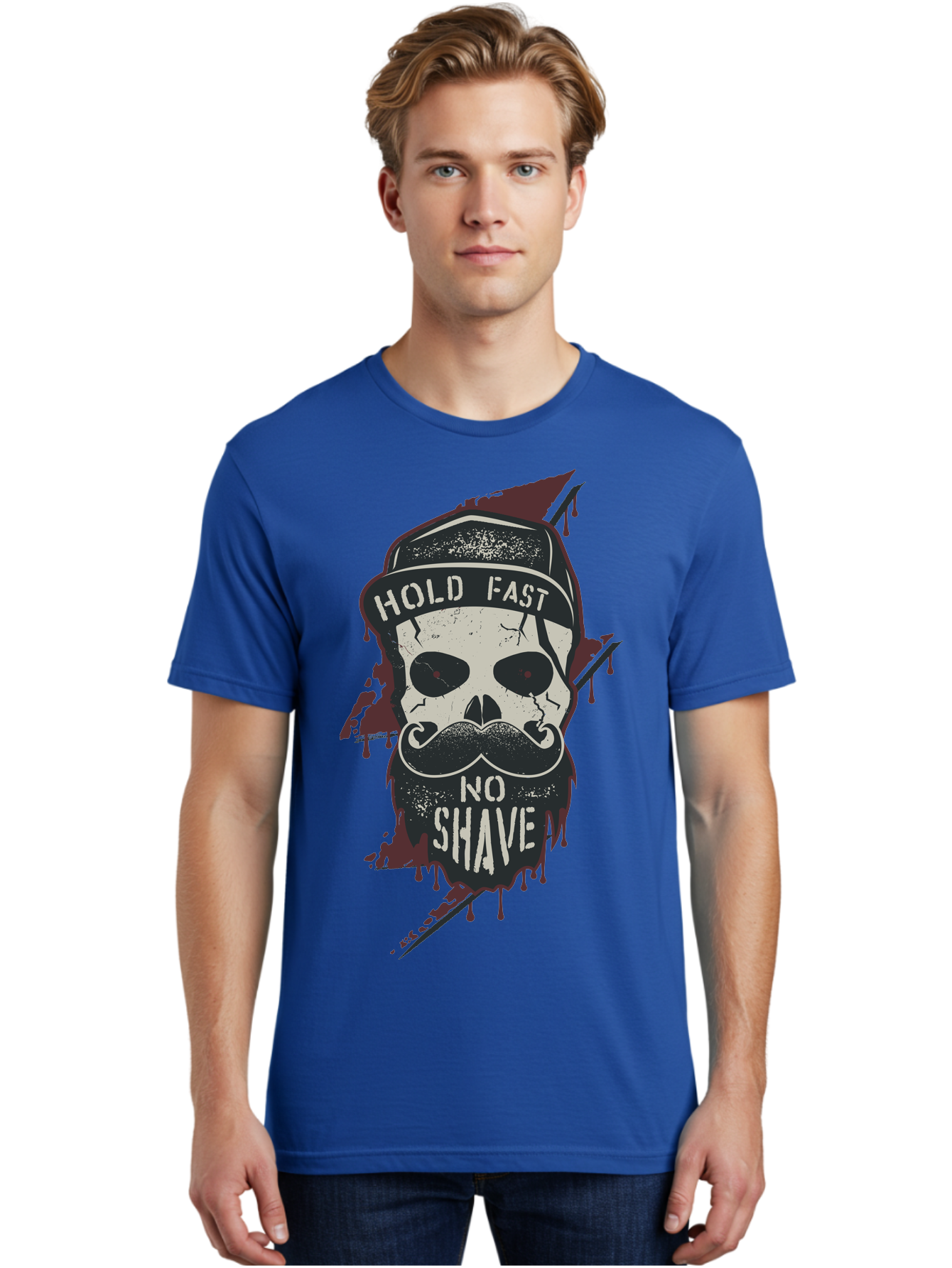 Hold-Fast-No-Shave-1 Men'S Graphic Tee, 100% Cotton, Comfortable Casual Summer Wear, Machine Washable, Skull With Beard And Mustache, Biker Skull, Grunge Style, Punk Rock Aesthetic, Edgy Design, Bold Graphics, Hold Fast, No Shave Aab937