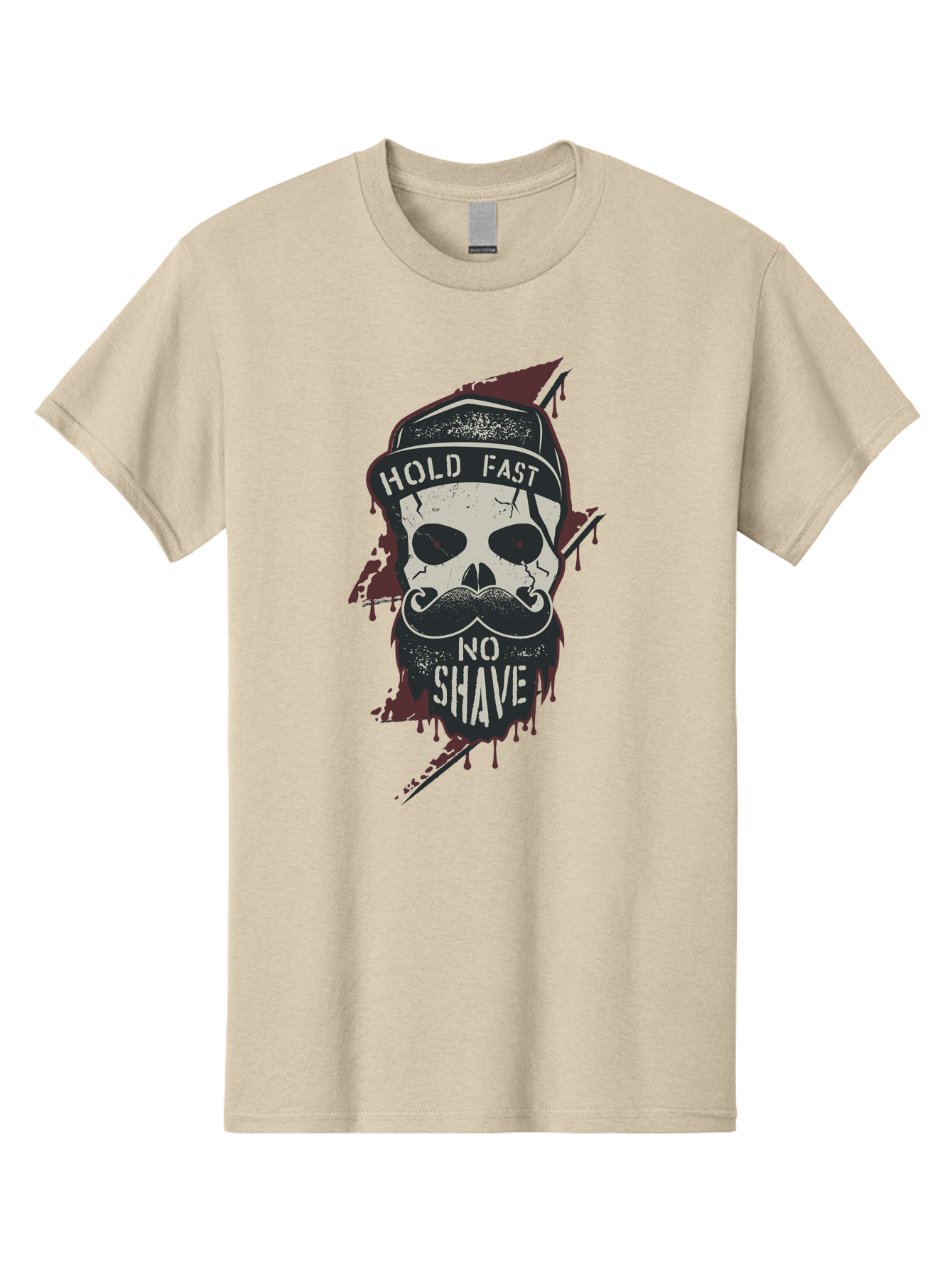 Hold-Fast-No-Shave-1 Men'S Graphic Tee, 100% Cotton, Comfortable Casual Summer Wear, Machine Washable, Skull With Beard And Mustache, Biker Skull, Grunge Style, Punk Rock Aesthetic, Edgy Design, Bold Graphics, Hold Fast, No Shave Aab937