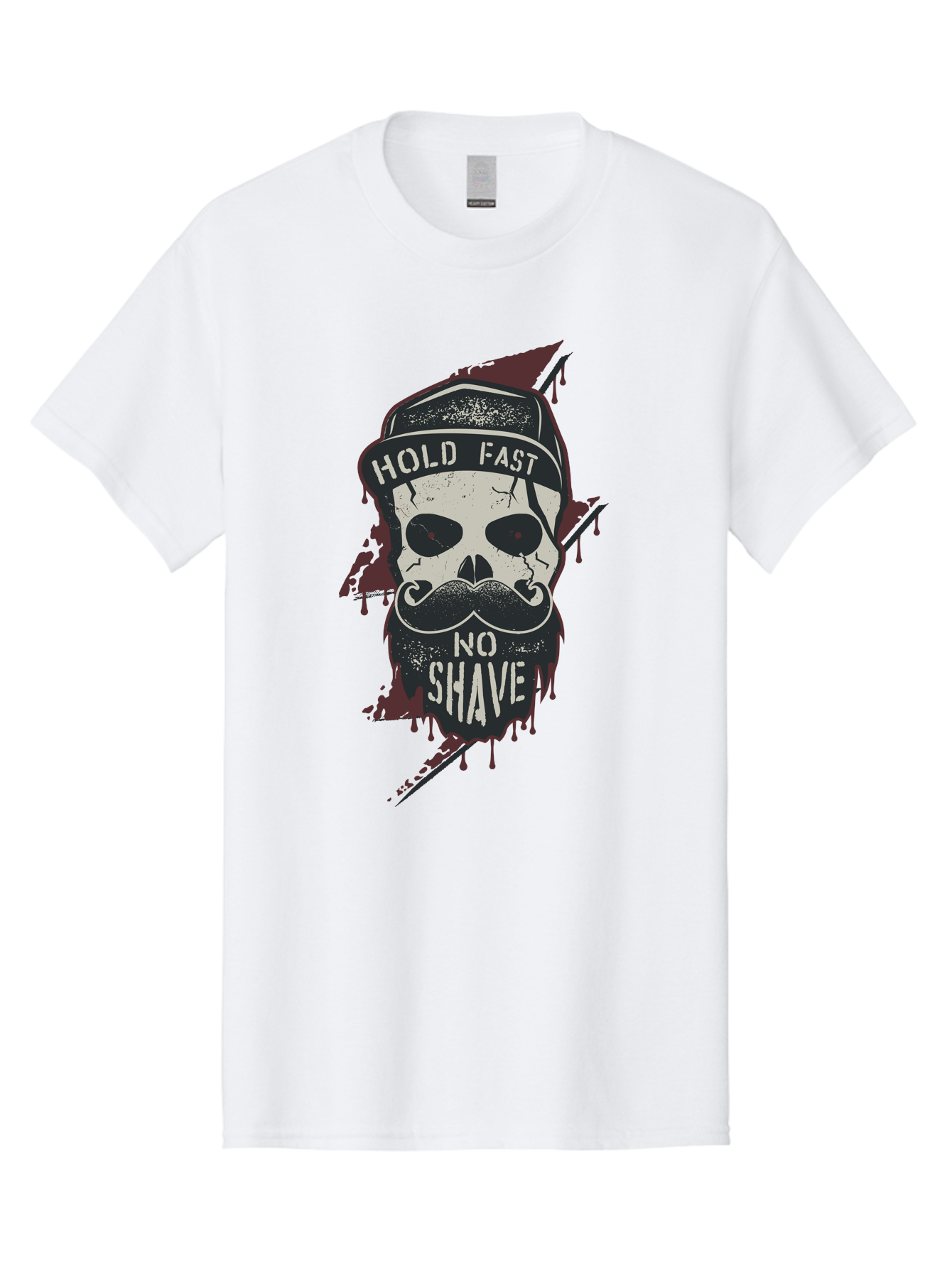 Hold-Fast-No-Shave-1 Men'S Graphic Tee, 100% Cotton, Comfortable Casual Summer Wear, Machine Washable, Skull With Beard And Mustache, Biker Skull, Grunge Style, Punk Rock Aesthetic, Edgy Design, Bold Graphics, Hold Fast, No Shave Aab937