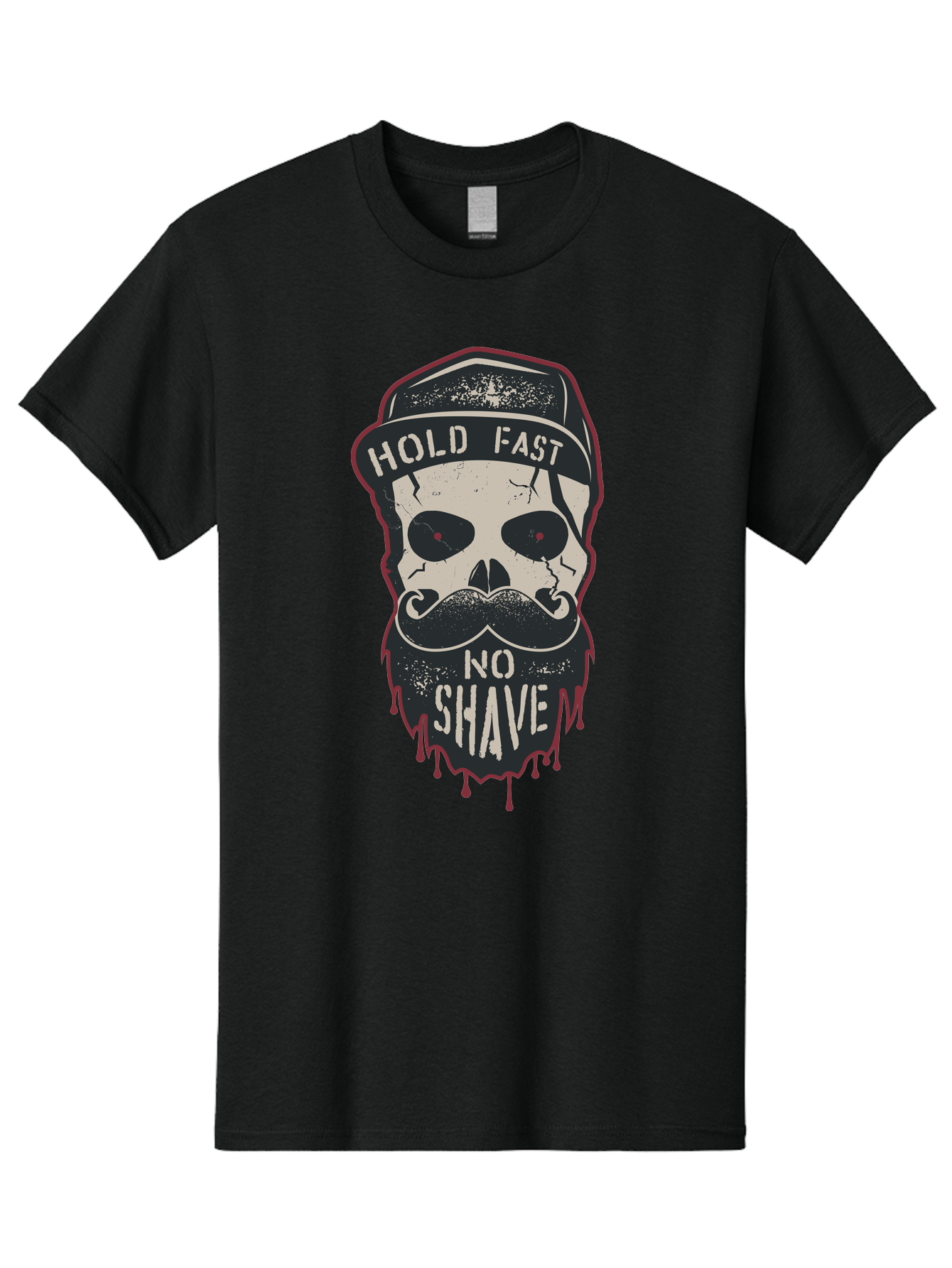 Hold-Fast-No-Shave-2 Men'S Graphic Tee, 100% Cotton, Comfortable Casual Summer Wear, Machine Washable, Skull With Beard And Mustache, Bold Typography, Edgy Design, Skull Art, Barber Culture, Grooming Inspiration, Tattoo Art, Grunge Style, Aab938