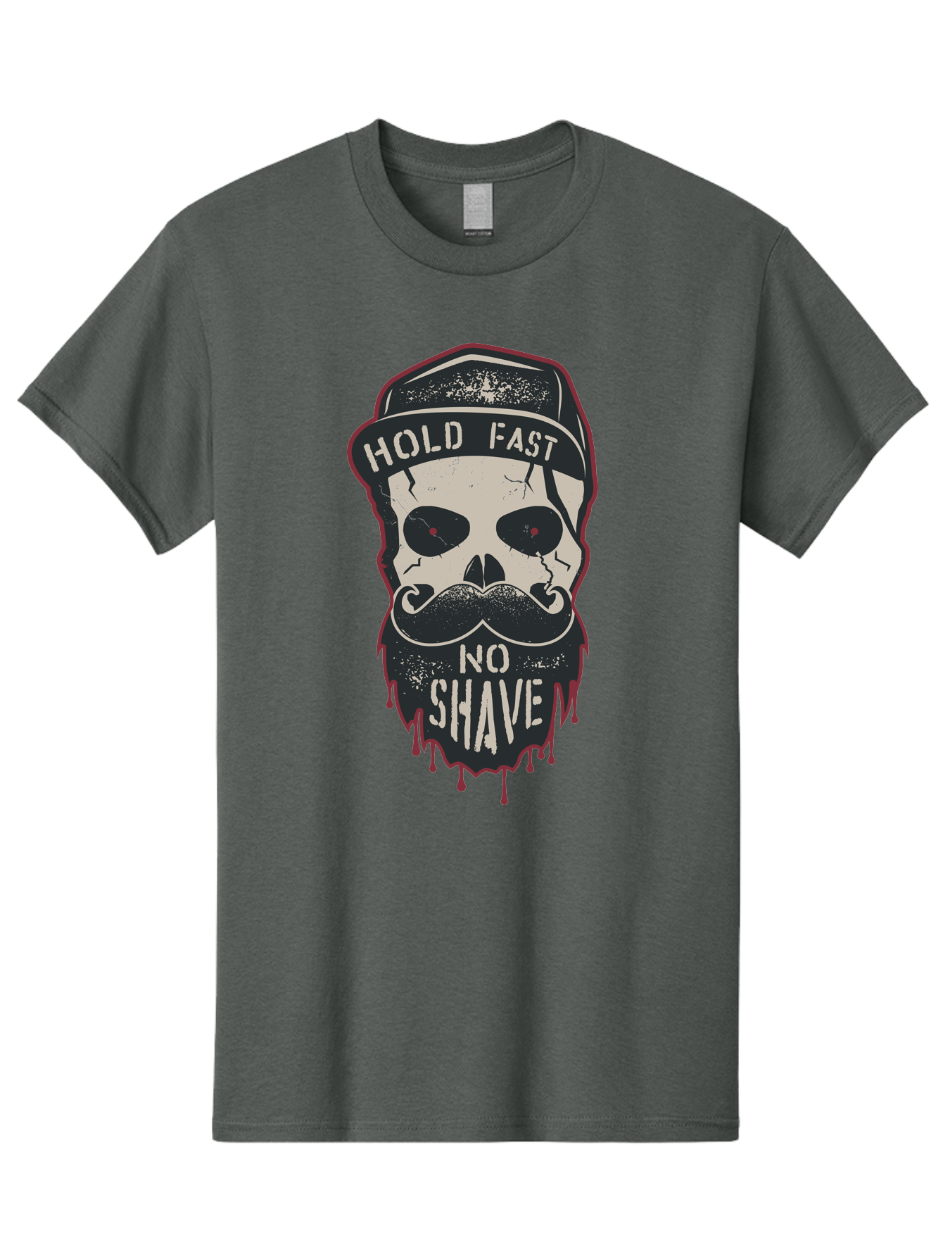 Hold-Fast-No-Shave-2 Men'S Graphic Tee, 100% Cotton, Comfortable Casual Summer Wear, Machine Washable, Skull With Beard And Mustache, Bold Typography, Edgy Design, Skull Art, Barber Culture, Grooming Inspiration, Tattoo Art, Grunge Style, Aab938
