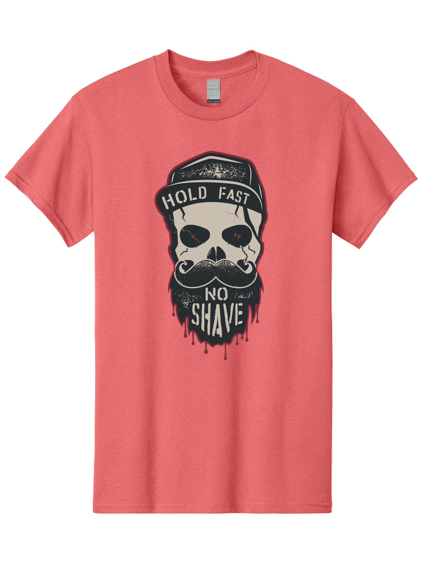 Hold-Fast-No-Shave-2 Men'S Graphic Tee, 100% Cotton, Comfortable Casual Summer Wear, Machine Washable, Skull With Beard And Mustache, Bold Typography, Edgy Design, Skull Art, Barber Culture, Grooming Inspiration, Tattoo Art, Grunge Style, Aab938