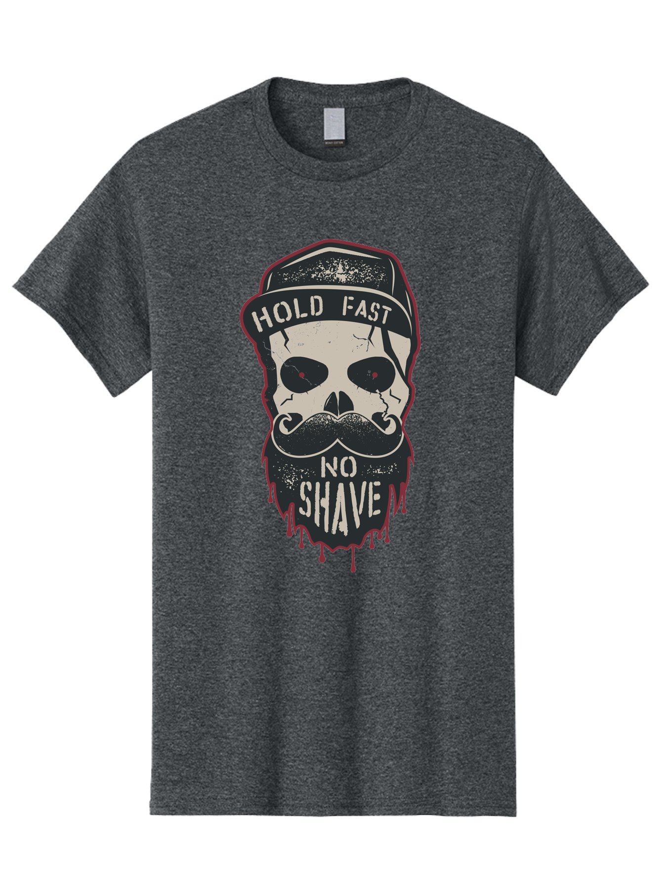 Hold-Fast-No-Shave-2 Men'S Graphic Tee, 100% Cotton, Comfortable Casual Summer Wear, Machine Washable, Skull With Beard And Mustache, Bold Typography, Edgy Design, Skull Art, Barber Culture, Grooming Inspiration, Tattoo Art, Grunge Style, Aab938