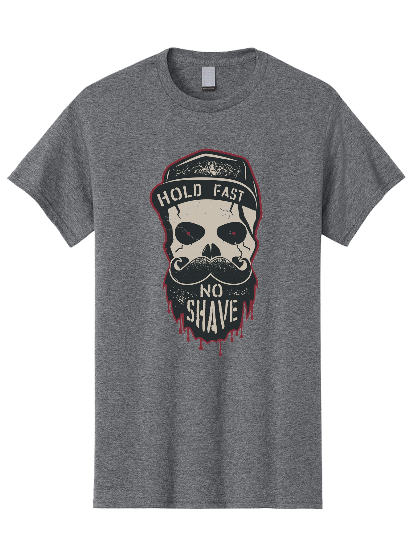 Hold-Fast-No-Shave-2 Men'S Graphic Tee, 100% Cotton, Comfortable Casual Summer Wear, Machine Washable, Skull With Beard And Mustache, Bold Typography, Edgy Design, Skull Art, Barber Culture, Grooming Inspiration, Tattoo Art, Grunge Style, Aab938