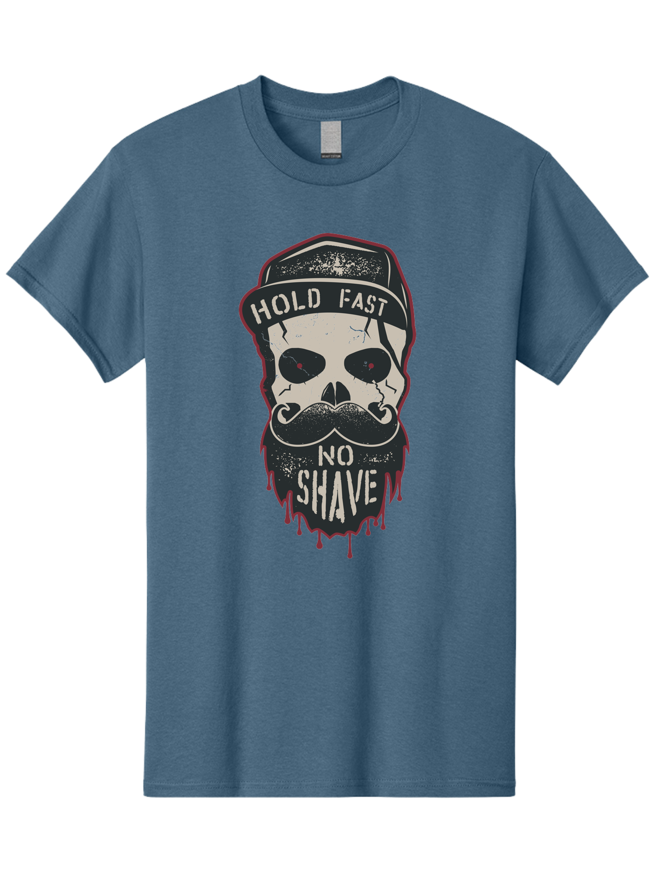 Hold-Fast-No-Shave-2 Men'S Graphic Tee, 100% Cotton, Comfortable Casual Summer Wear, Machine Washable, Skull With Beard And Mustache, Bold Typography, Edgy Design, Skull Art, Barber Culture, Grooming Inspiration, Tattoo Art, Grunge Style, Aab938
