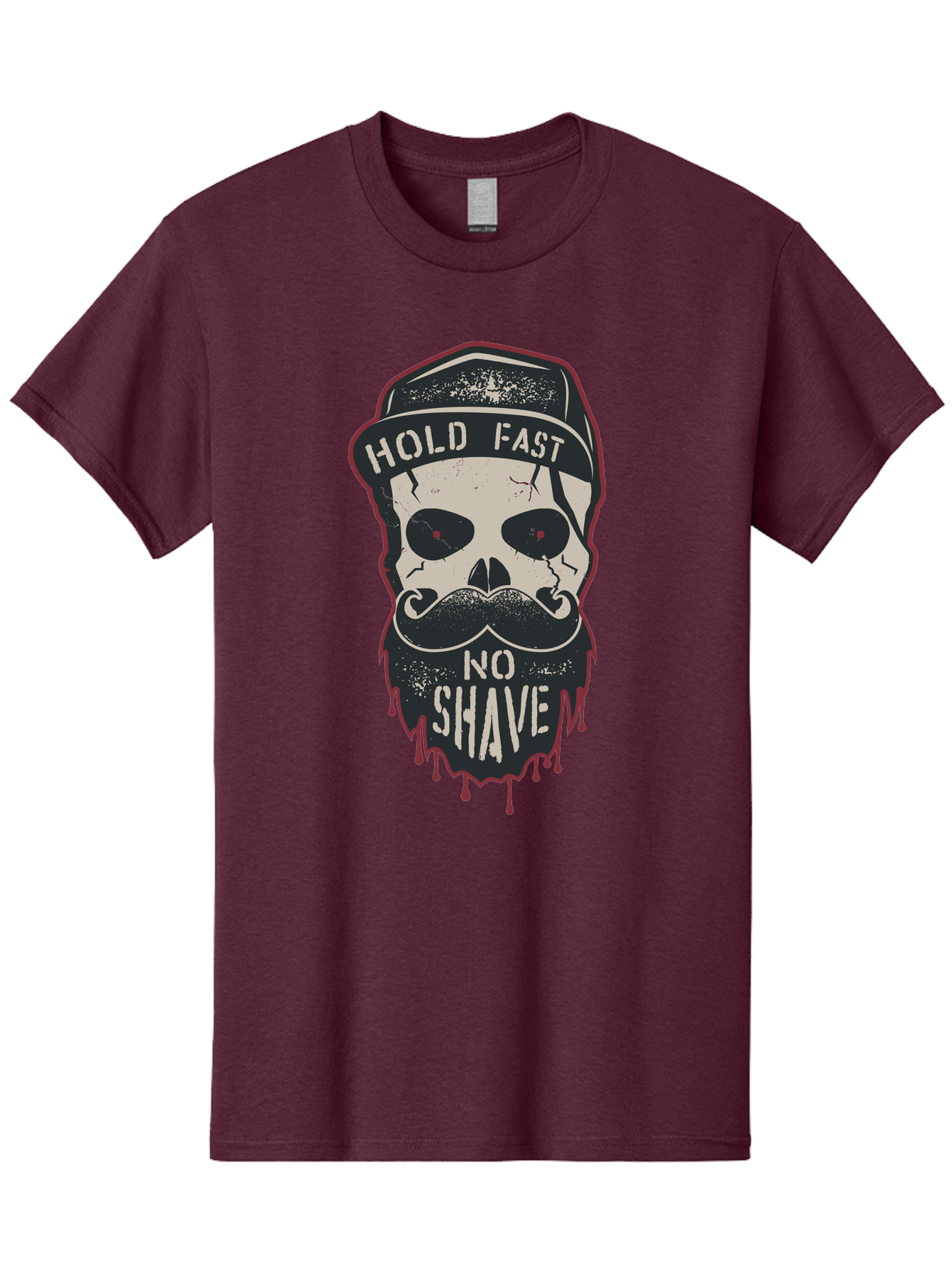 Hold-Fast-No-Shave-2 Men'S Graphic Tee, 100% Cotton, Comfortable Casual Summer Wear, Machine Washable, Skull With Beard And Mustache, Bold Typography, Edgy Design, Skull Art, Barber Culture, Grooming Inspiration, Tattoo Art, Grunge Style, Aab938