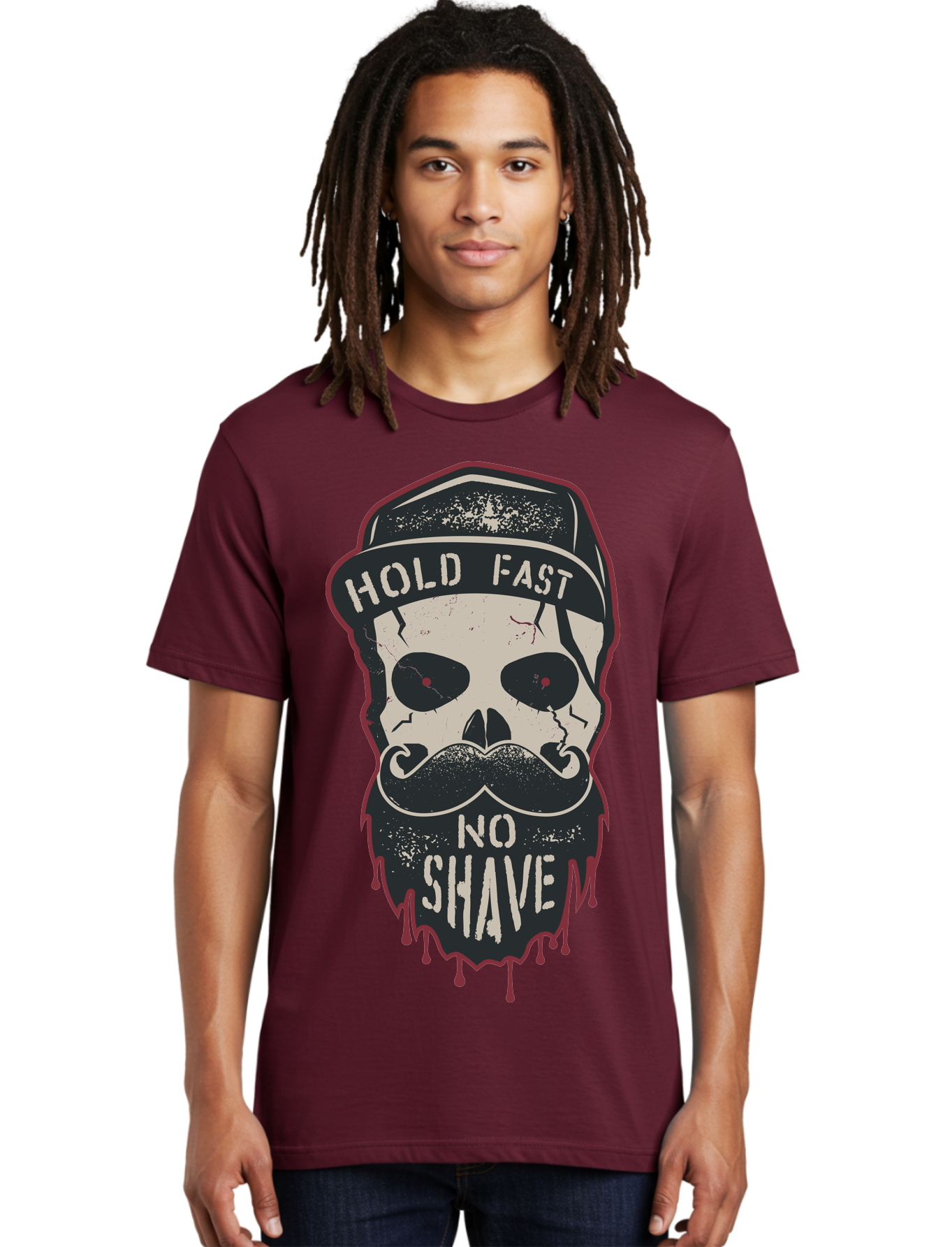 Hold-Fast-No-Shave-2 Men'S Graphic Tee, 100% Cotton, Comfortable Casual Summer Wear, Machine Washable, Skull With Beard And Mustache, Bold Typography, Edgy Design, Skull Art, Barber Culture, Grooming Inspiration, Tattoo Art, Grunge Style, Aab938