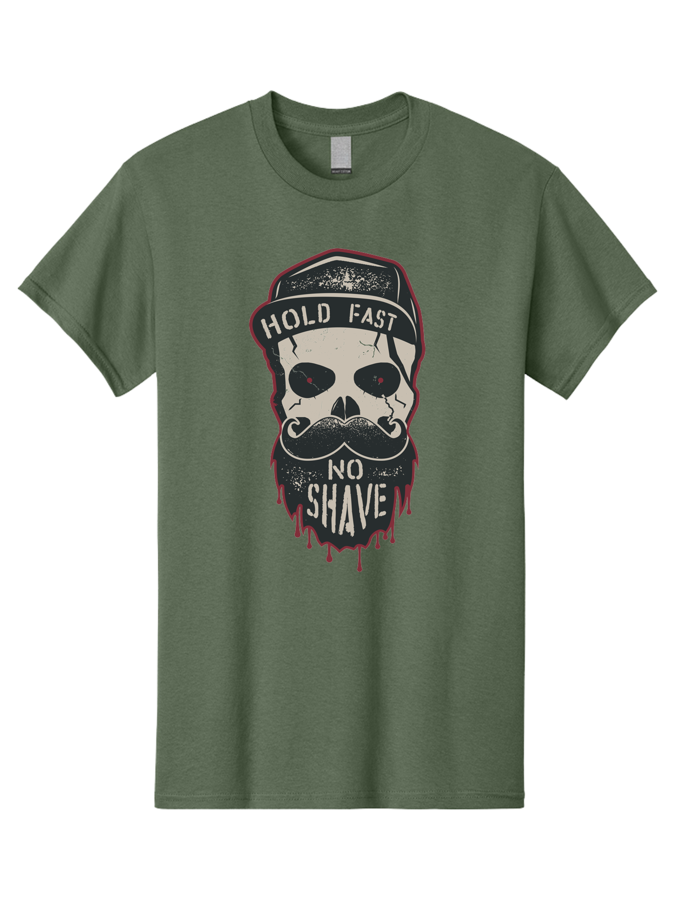 Hold-Fast-No-Shave-2 Men'S Graphic Tee, 100% Cotton, Comfortable Casual Summer Wear, Machine Washable, Skull With Beard And Mustache, Bold Typography, Edgy Design, Skull Art, Barber Culture, Grooming Inspiration, Tattoo Art, Grunge Style, Aab938