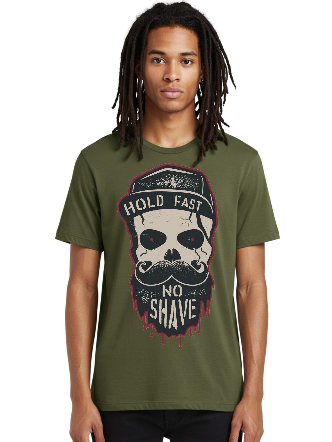 Hold-Fast-No-Shave-2 Men'S Graphic Tee, 100% Cotton, Comfortable Casual Summer Wear, Machine Washable, Skull With Beard And Mustache, Bold Typography, Edgy Design, Skull Art, Barber Culture, Grooming Inspiration, Tattoo Art, Grunge Style, Aab938