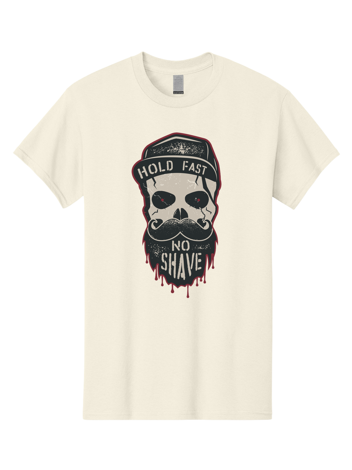 Hold-Fast-No-Shave-2 Men'S Graphic Tee, 100% Cotton, Comfortable Casual Summer Wear, Machine Washable, Skull With Beard And Mustache, Bold Typography, Edgy Design, Skull Art, Barber Culture, Grooming Inspiration, Tattoo Art, Grunge Style, Aab938