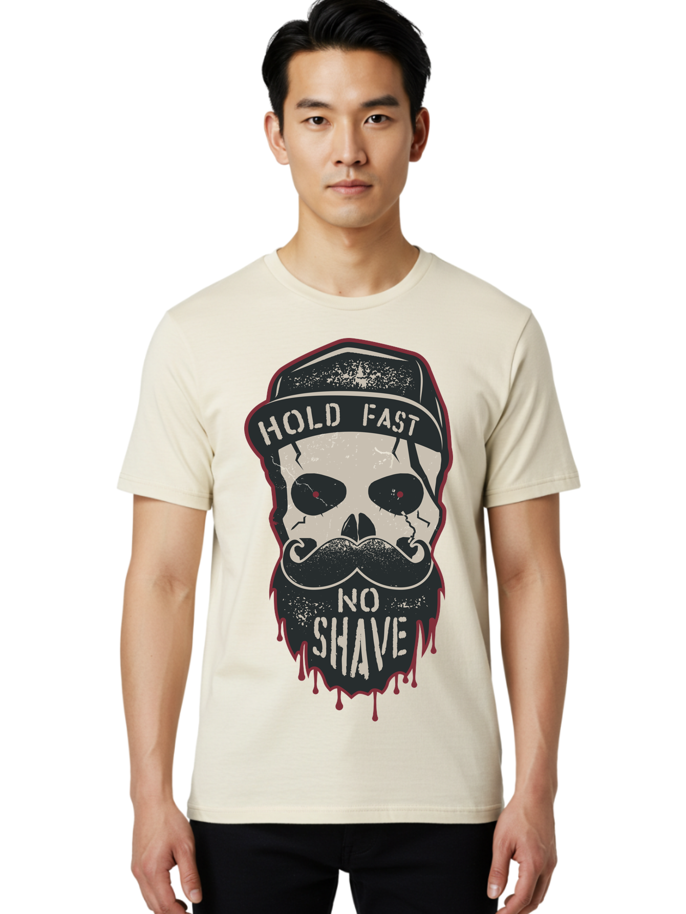 Hold-Fast-No-Shave-2 Men'S Graphic Tee, 100% Cotton, Comfortable Casual Summer Wear, Machine Washable, Skull With Beard And Mustache, Bold Typography, Edgy Design, Skull Art, Barber Culture, Grooming Inspiration, Tattoo Art, Grunge Style, Aab938
