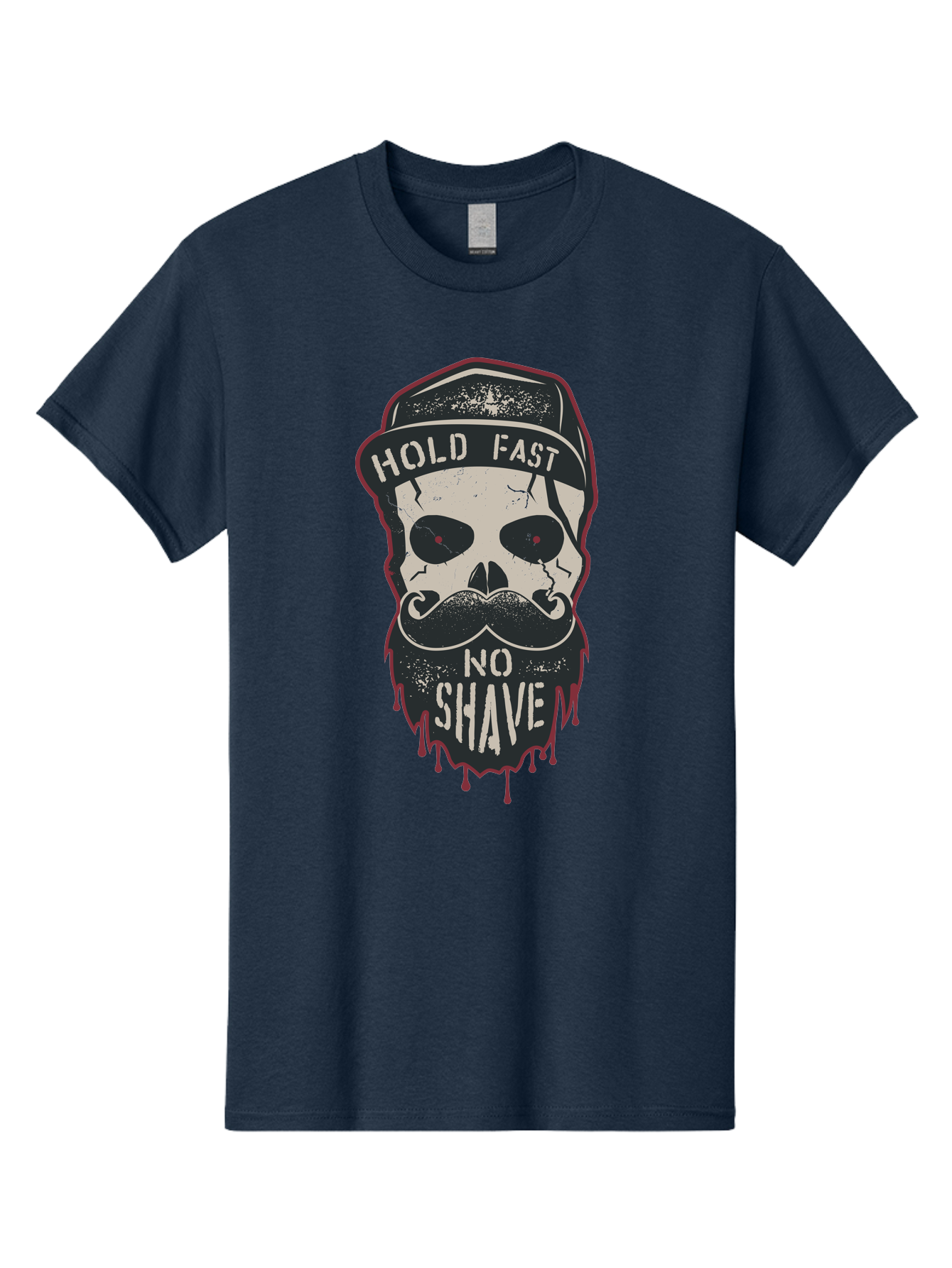 Hold-Fast-No-Shave-2 Men'S Graphic Tee, 100% Cotton, Comfortable Casual Summer Wear, Machine Washable, Skull With Beard And Mustache, Bold Typography, Edgy Design, Skull Art, Barber Culture, Grooming Inspiration, Tattoo Art, Grunge Style, Aab938