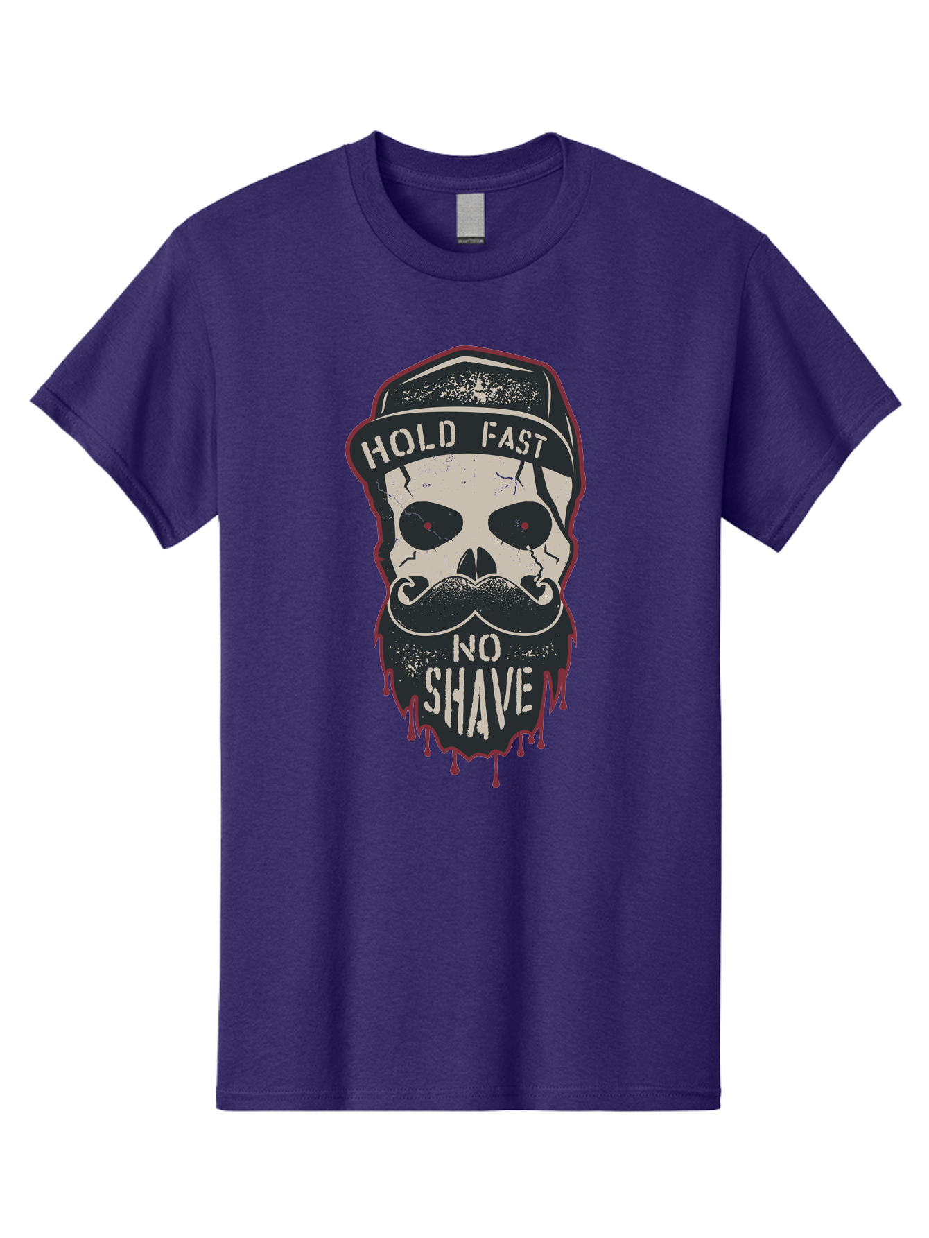 Hold-Fast-No-Shave-2 Men'S Graphic Tee, 100% Cotton, Comfortable Casual Summer Wear, Machine Washable, Skull With Beard And Mustache, Bold Typography, Edgy Design, Skull Art, Barber Culture, Grooming Inspiration, Tattoo Art, Grunge Style, Aab938