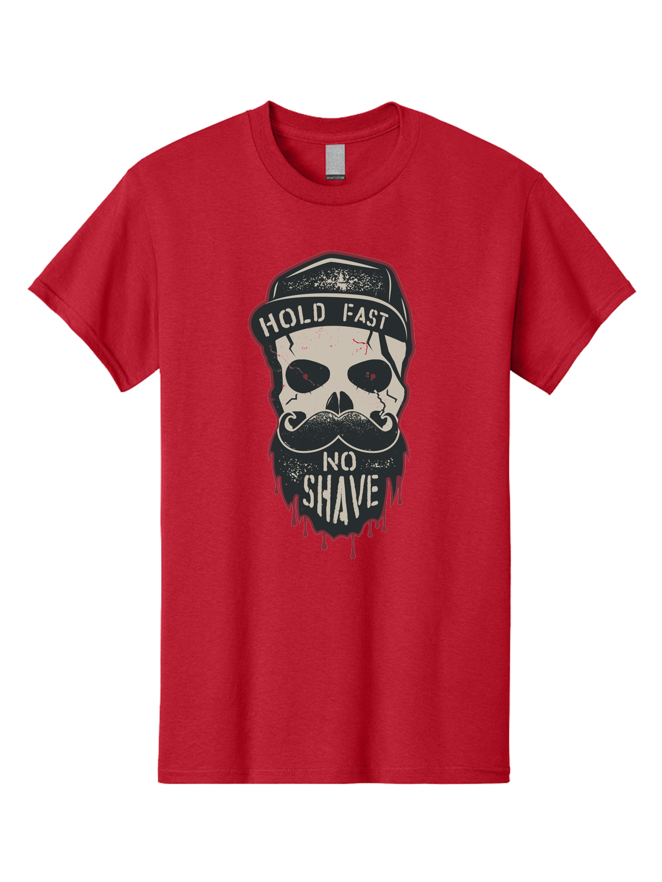 Hold-Fast-No-Shave-2 Men'S Graphic Tee, 100% Cotton, Comfortable Casual Summer Wear, Machine Washable, Skull With Beard And Mustache, Bold Typography, Edgy Design, Skull Art, Barber Culture, Grooming Inspiration, Tattoo Art, Grunge Style, Aab938
