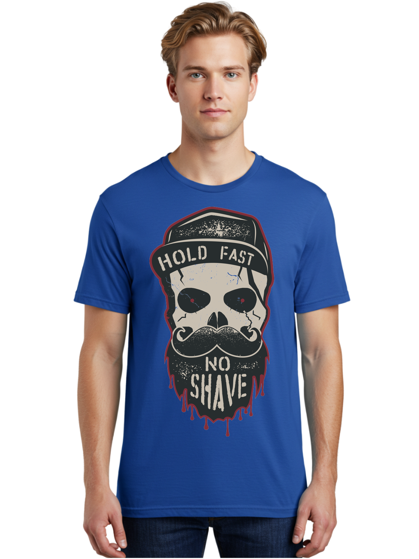 Hold-Fast-No-Shave-2 Men'S Graphic Tee, 100% Cotton, Comfortable Casual Summer Wear, Machine Washable, Skull With Beard And Mustache, Bold Typography, Edgy Design, Skull Art, Barber Culture, Grooming Inspiration, Tattoo Art, Grunge Style, Aab938