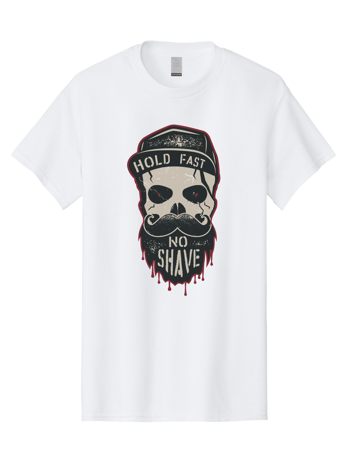 Hold-Fast-No-Shave-2 Men'S Graphic Tee, 100% Cotton, Comfortable Casual Summer Wear, Machine Washable, Skull With Beard And Mustache, Bold Typography, Edgy Design, Skull Art, Barber Culture, Grooming Inspiration, Tattoo Art, Grunge Style, Aab938
